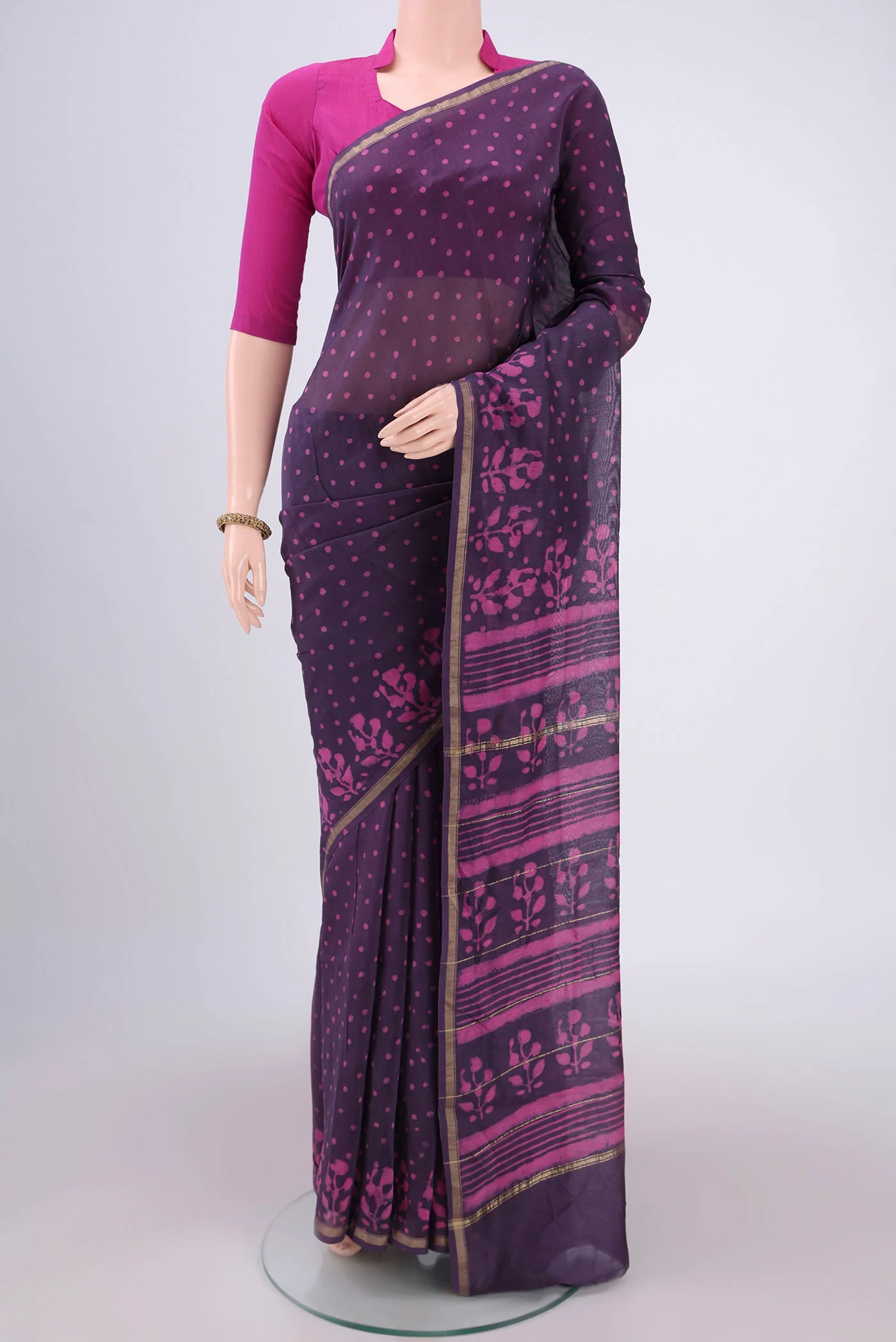 Violet Chanderi Silk Cotton Saree