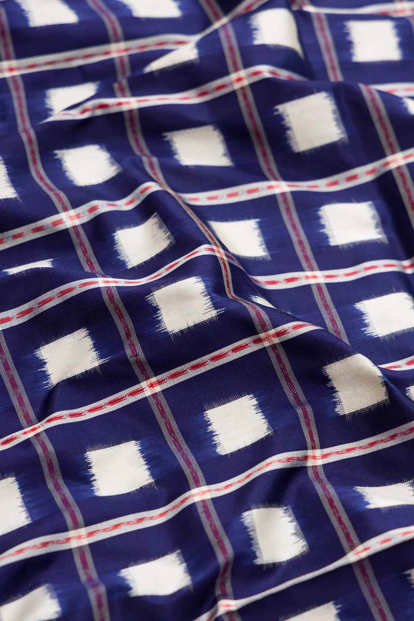 Navy Blue Dual Tone Pochampally Silk Saree - Image 3