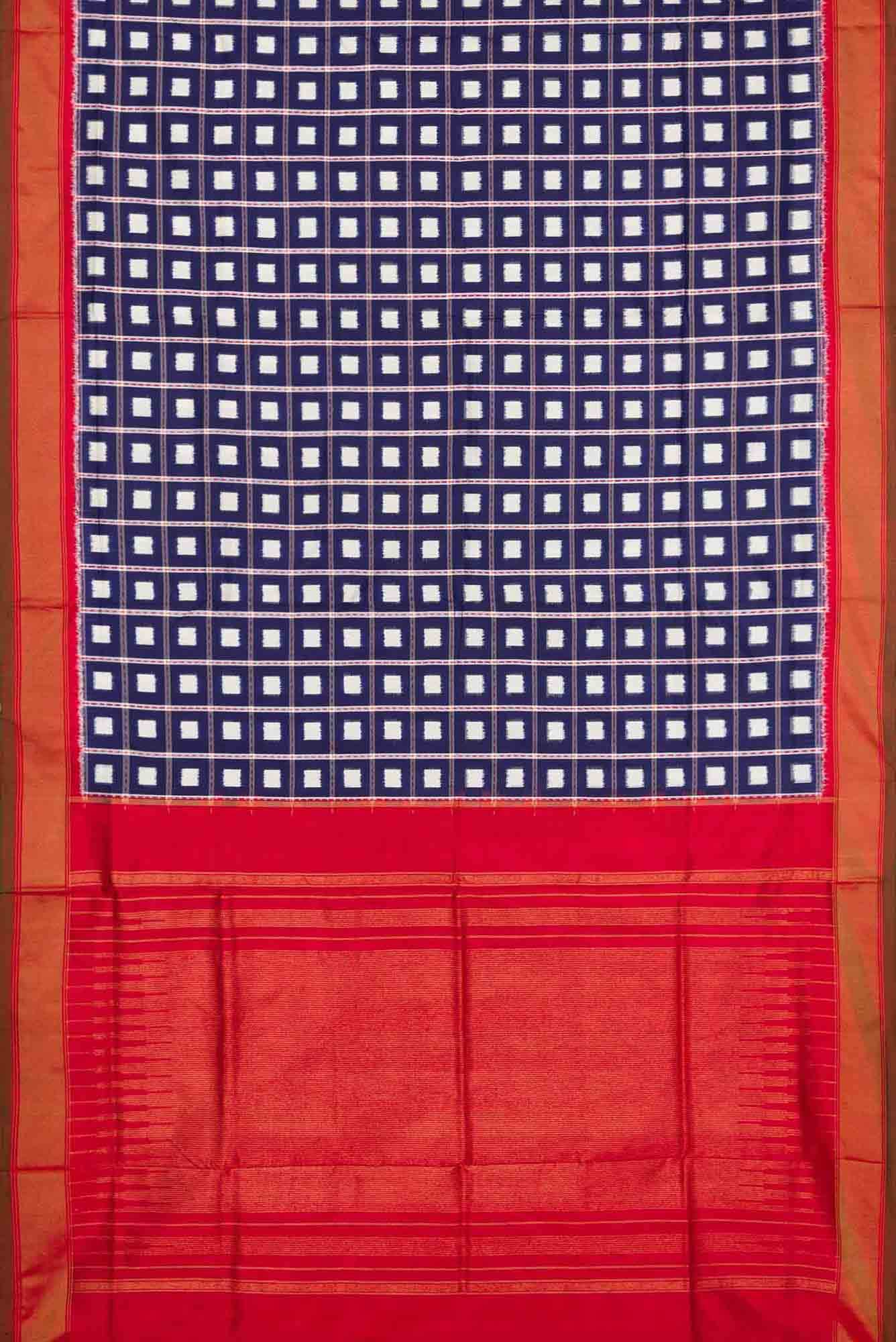 Navy Blue Dual Tone Pochampally Silk Saree - Image 4