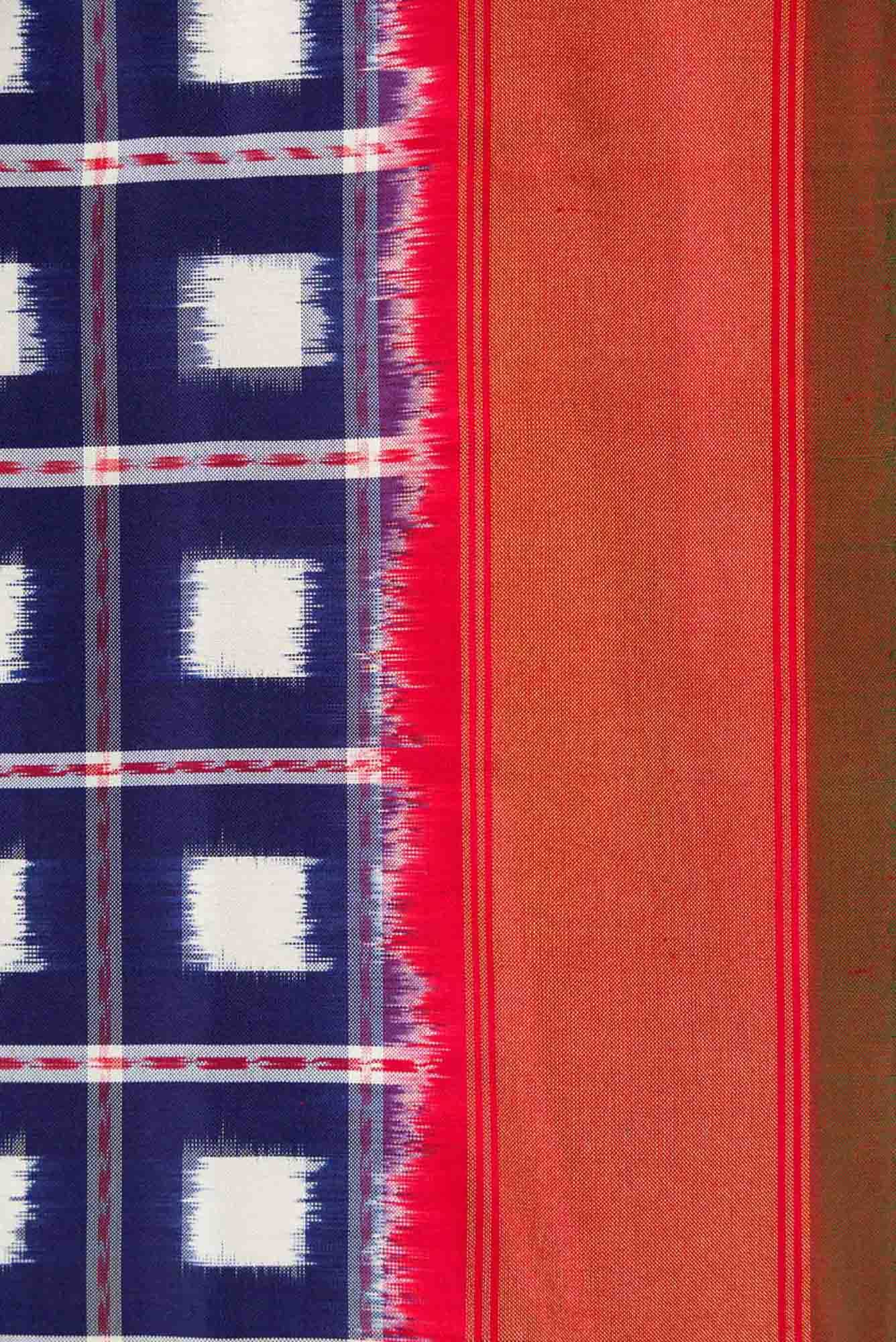 Navy Blue Dual Tone Pochampally Silk Saree - Image 5