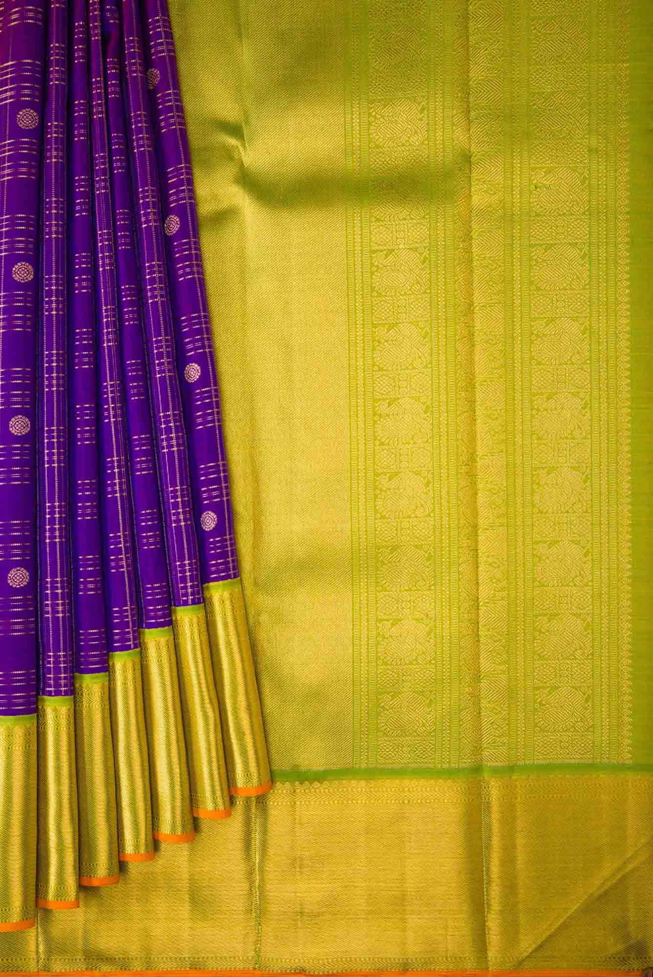 Pure Silk Pure Zari Violet Dual Tone Kanjivaram Saree - Image 2