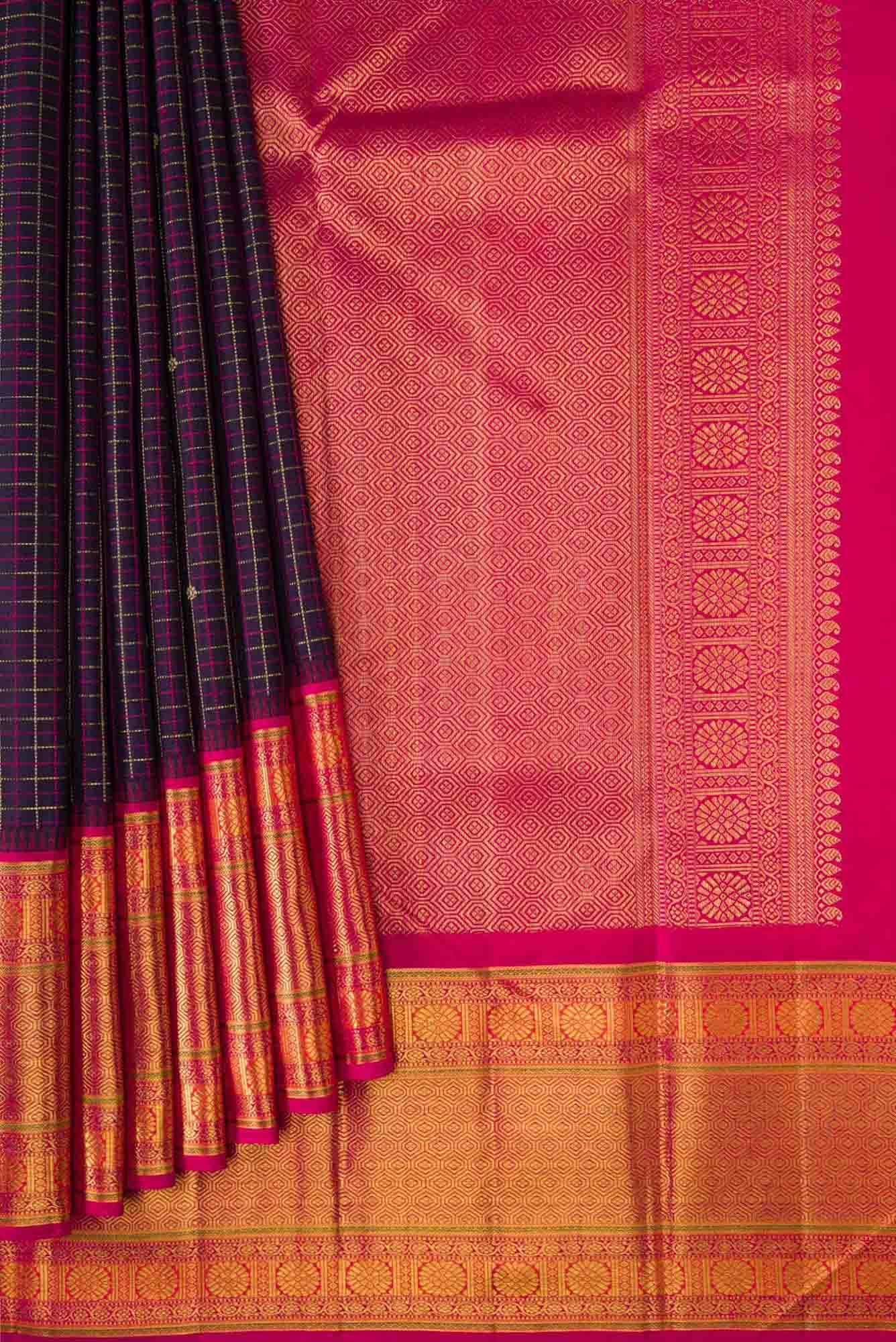 Pure Silk Pure Zari Violet Dual Tone Kanjivaram Saree - Image 2