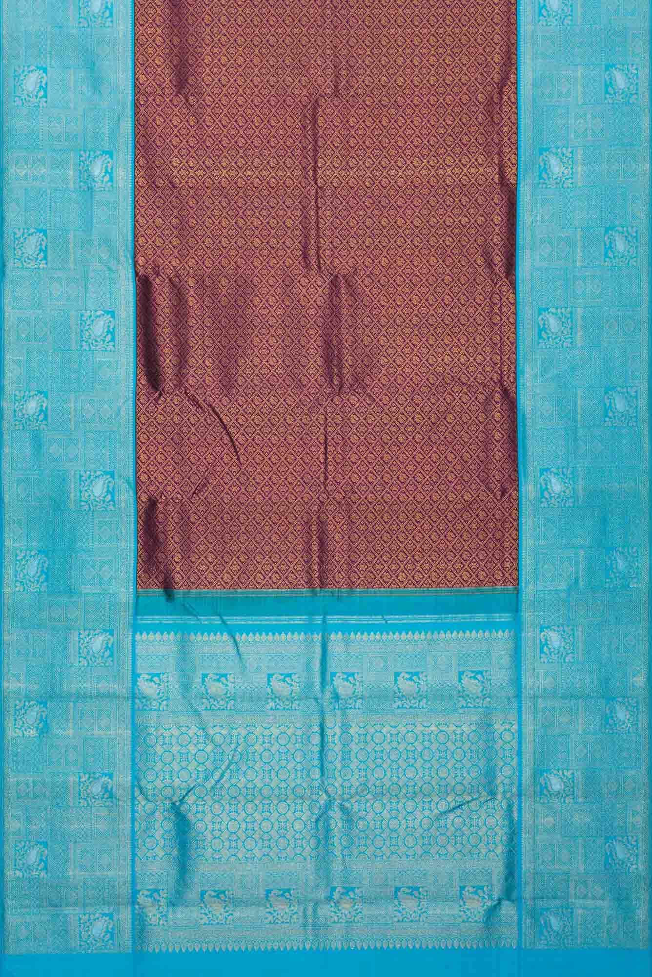 Pure Silk Pure Zari Violet Dual Tone Kanchipuram Saree - Image 4