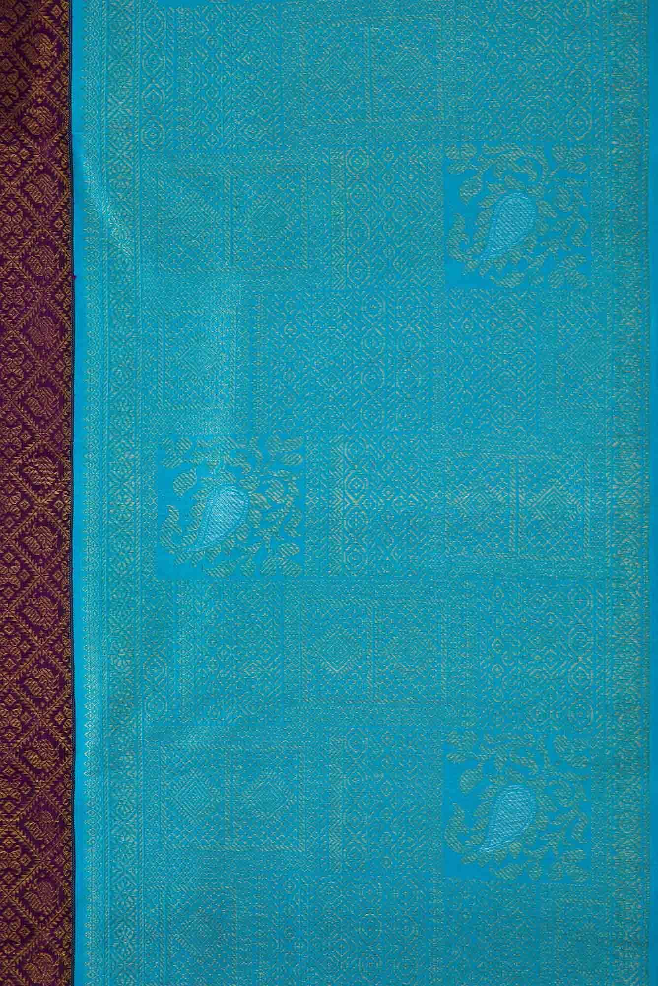 Pure Silk Pure Zari Violet Dual Tone Kanchipuram Saree - Image 5