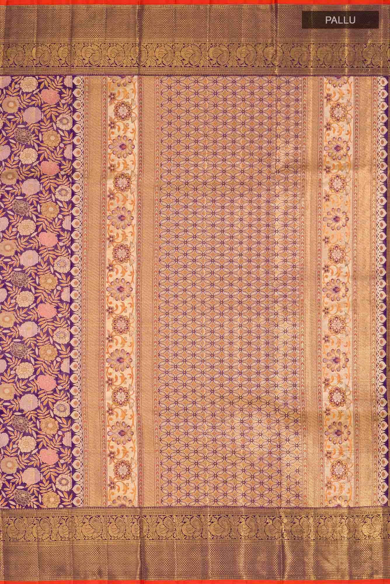 Pure Silk Pure Zari Violet Kanjivaram Tissue Saree - Image 5