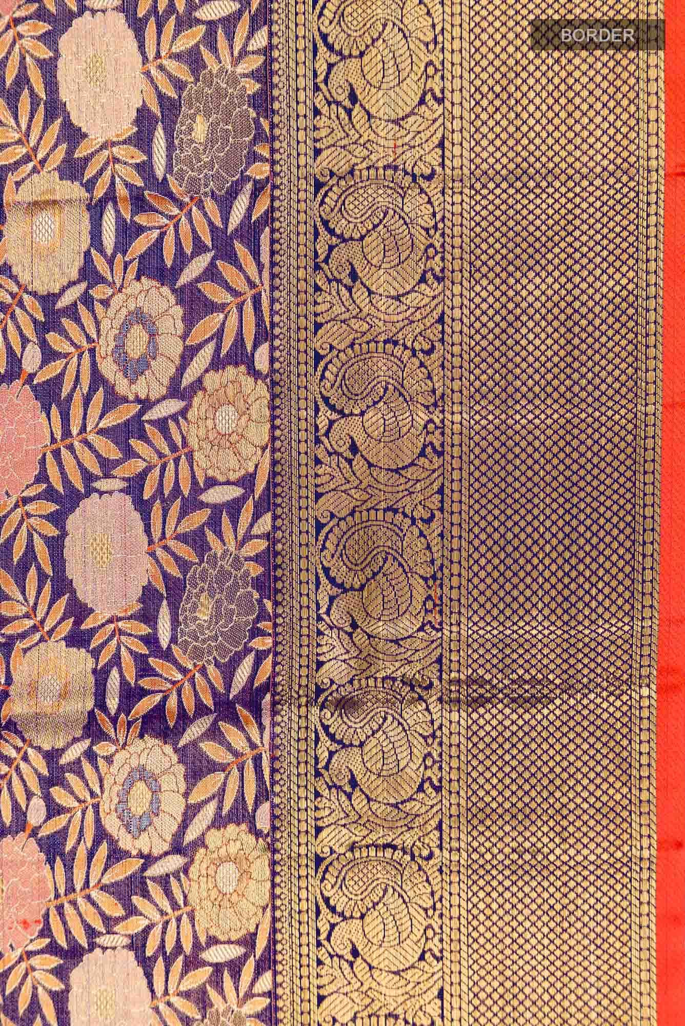 Pure Silk Pure Zari Violet Kanjivaram Tissue Saree - Image 6