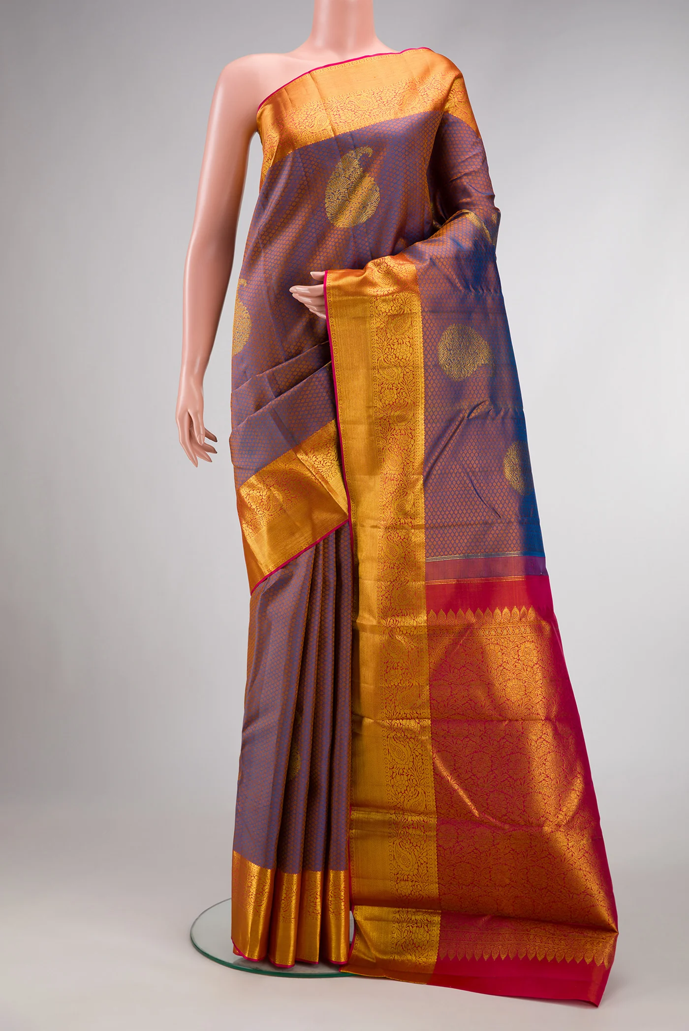 Violet with Orange Color Kanchipuram Silk Saree