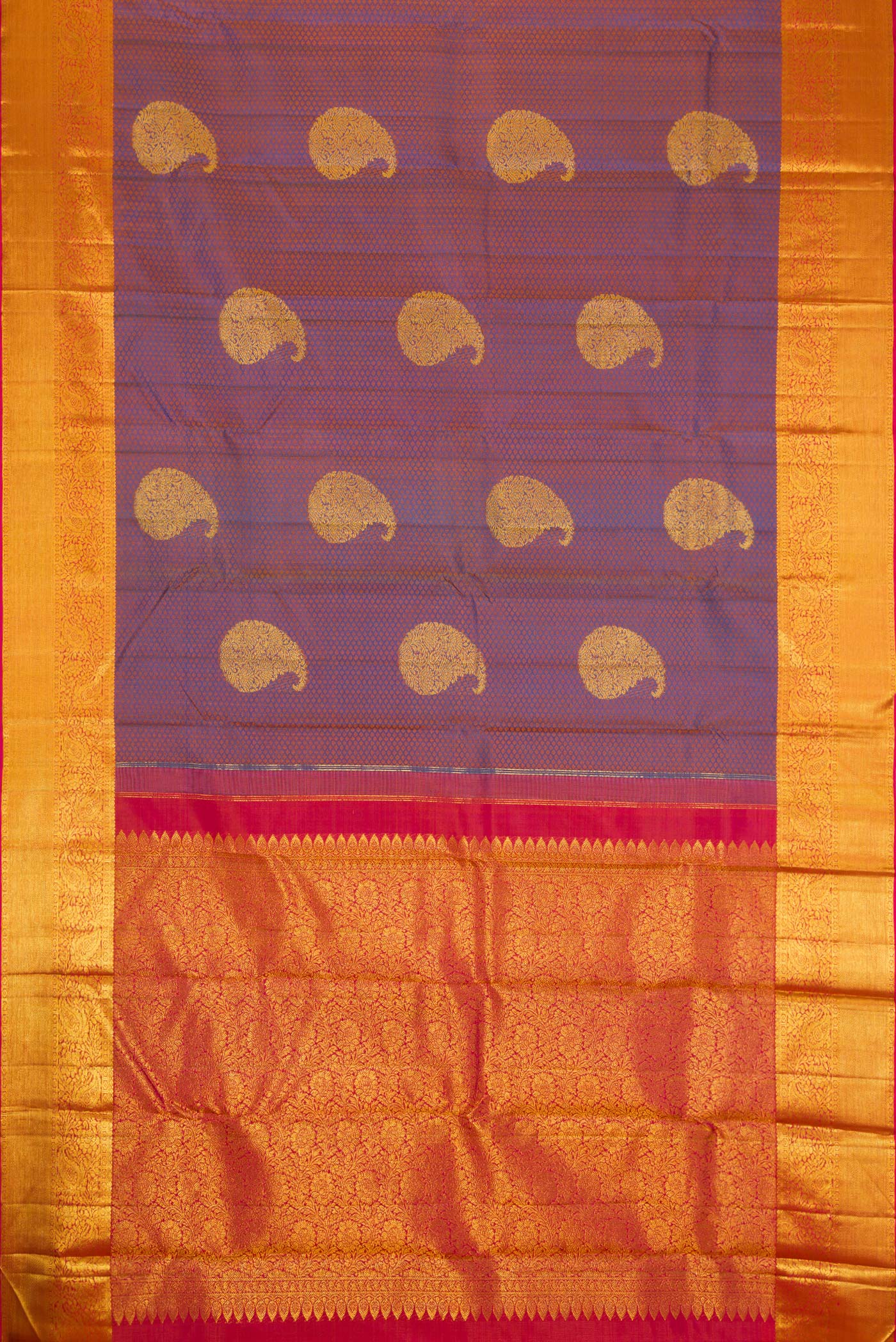 Violet with Orange Color Kanchipuram Silk Saree - Image 6