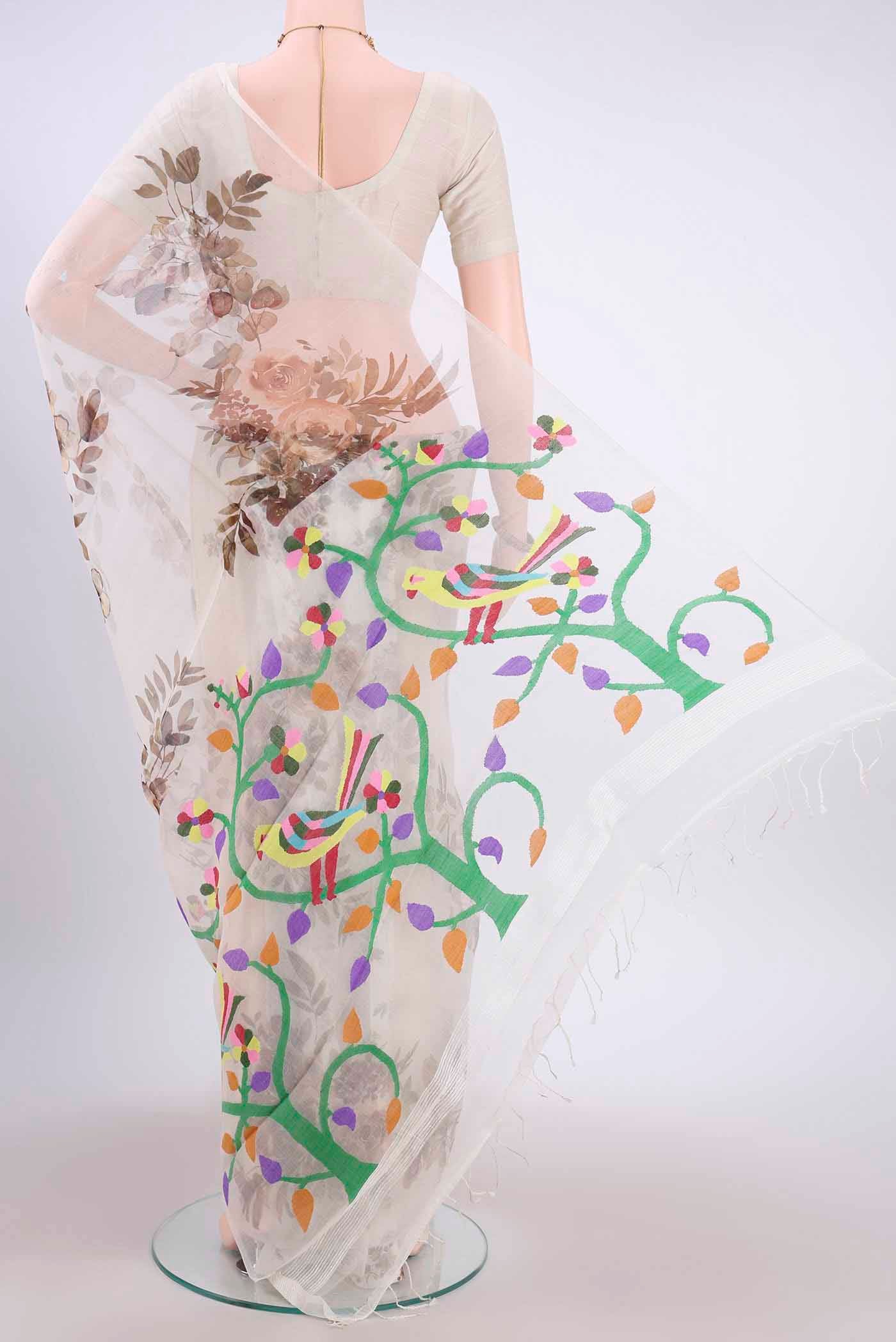 White Organza Silk Saree - Image 3