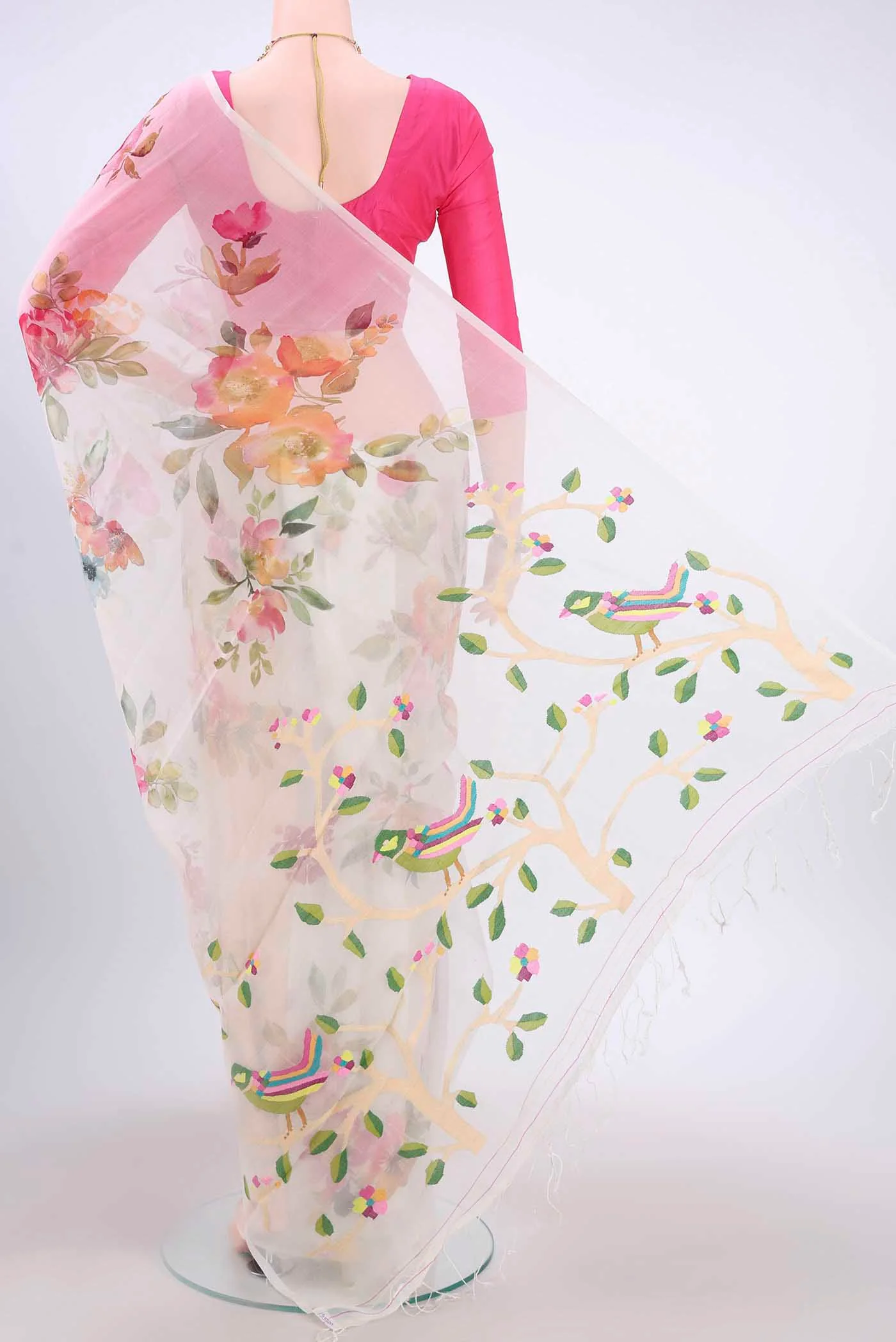 White Organza Silk Saree - Image 3