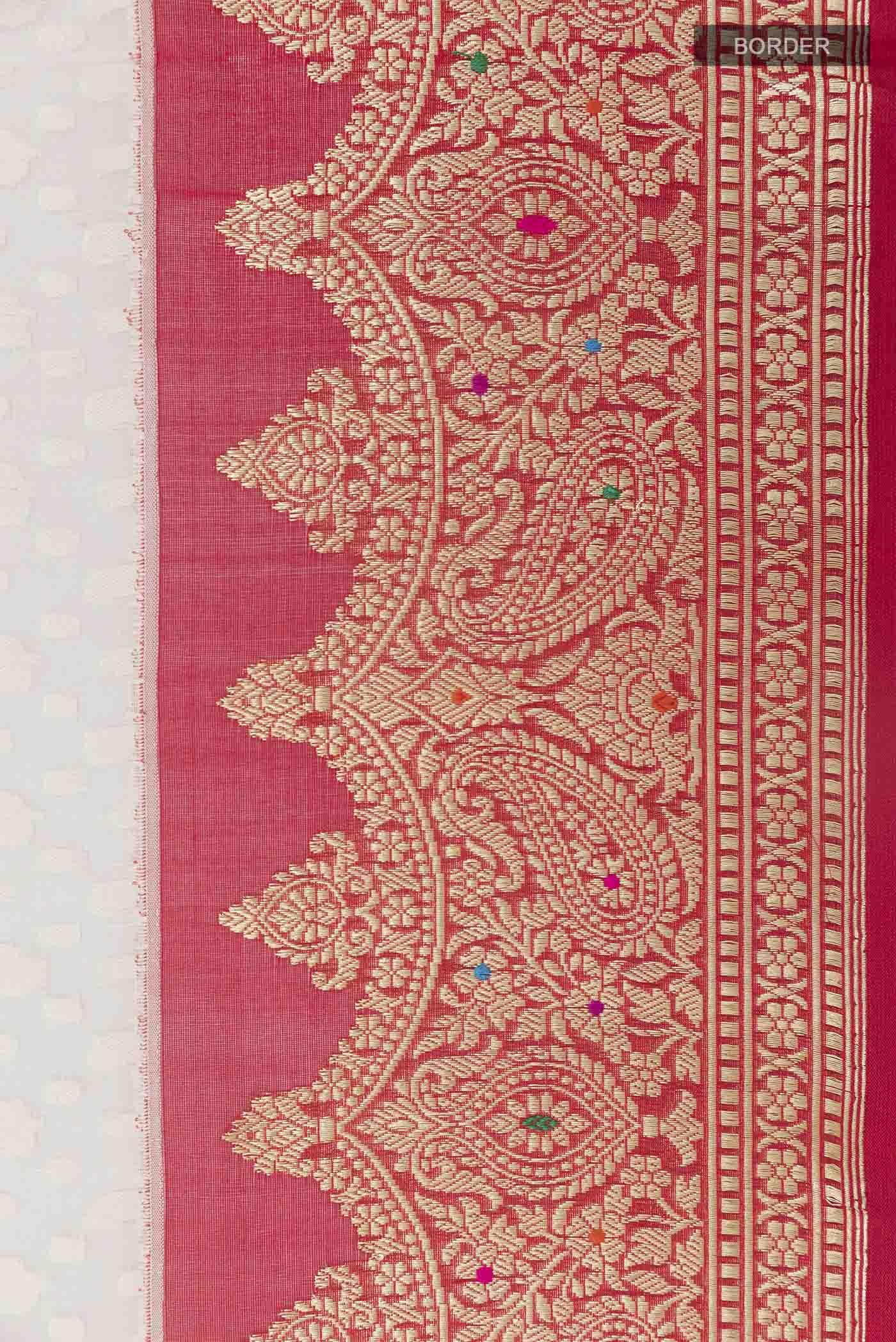 White Banarasi Kora Cotton Saree - Image 3