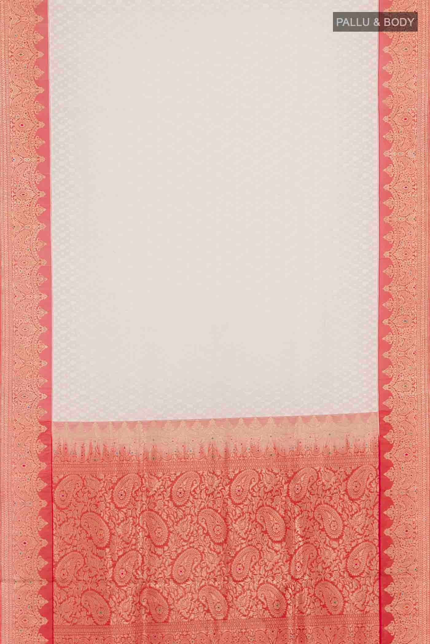 White Banarasi Kora Cotton Saree - Image 6