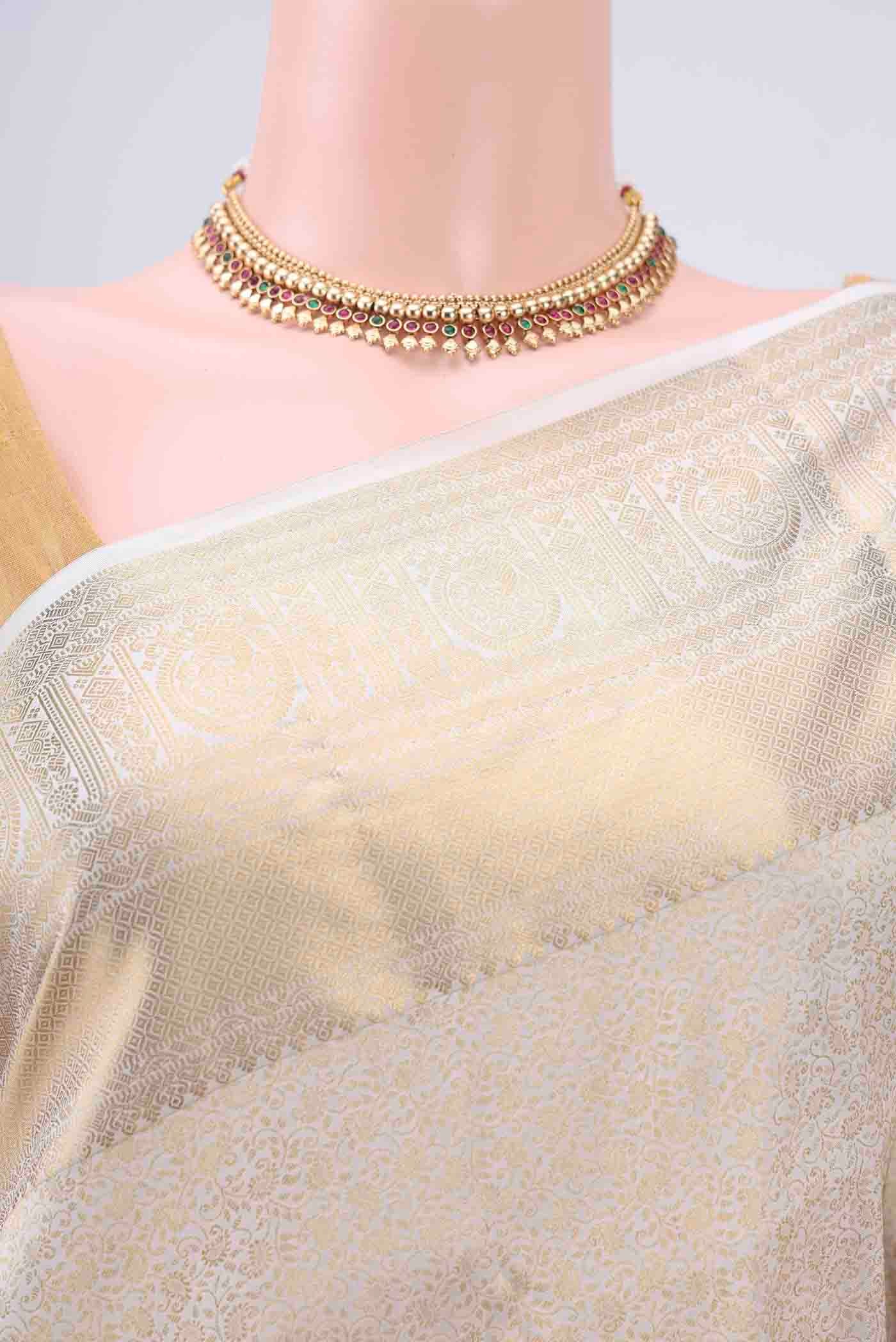 White Bangalore Silk Saree - Image 2