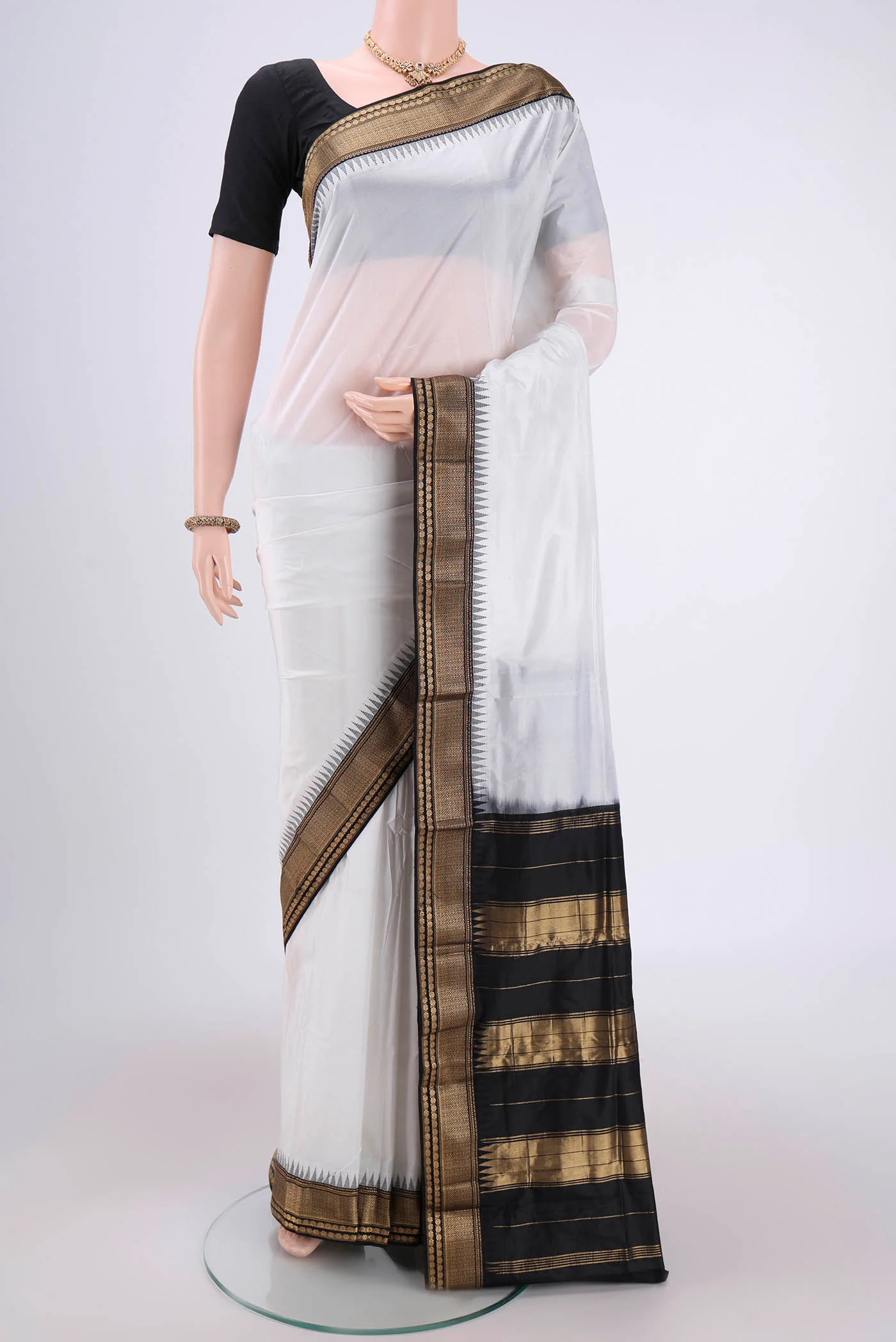 White Bangalore Silk Saree