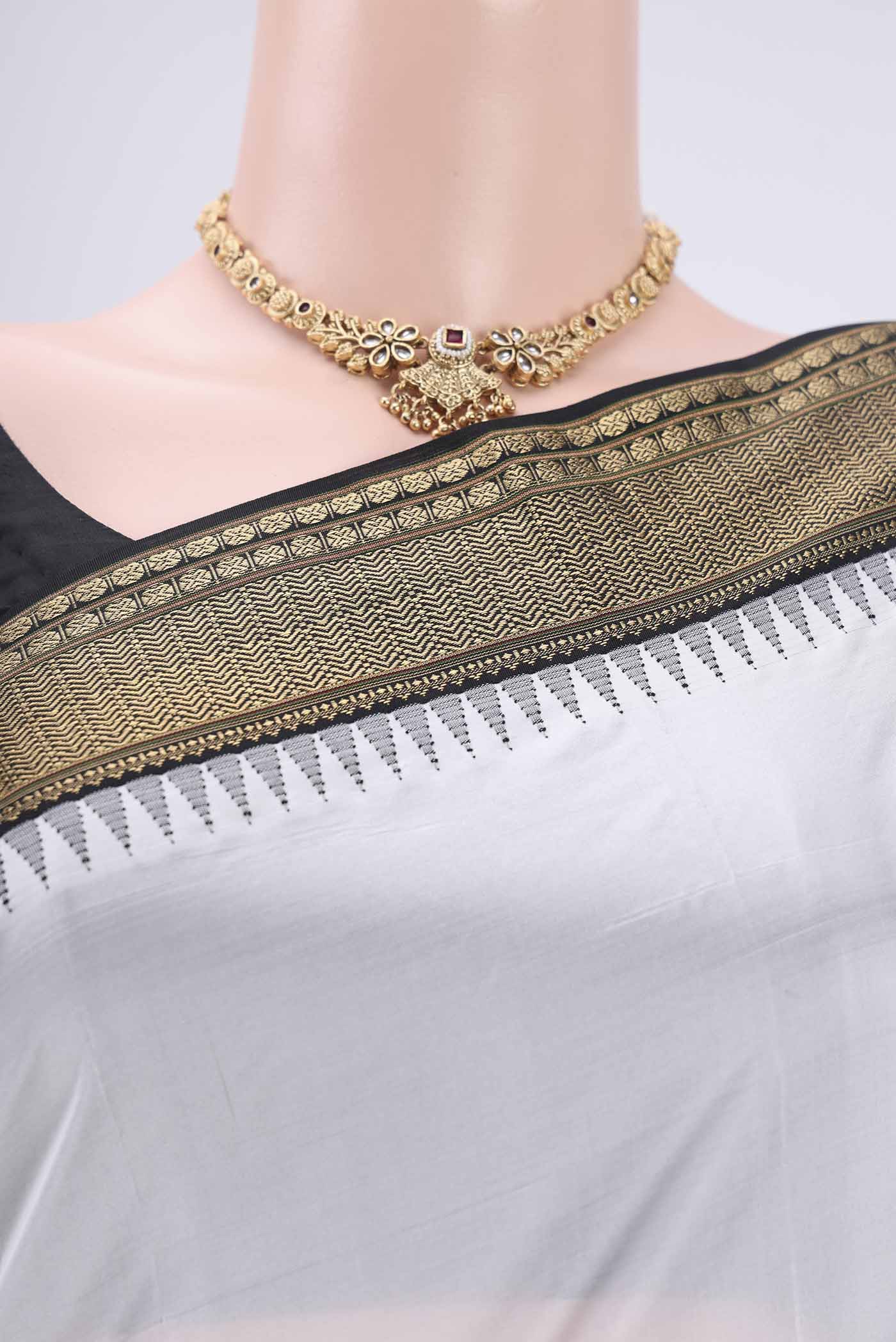 White Bangalore Silk Saree - Image 2