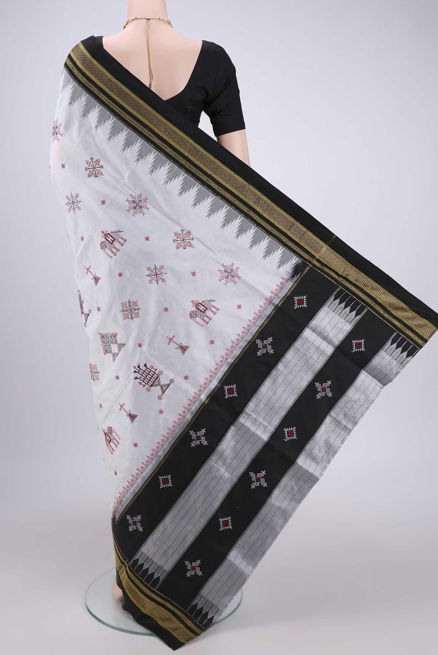 White Bangalore Silk Saree - Image 3