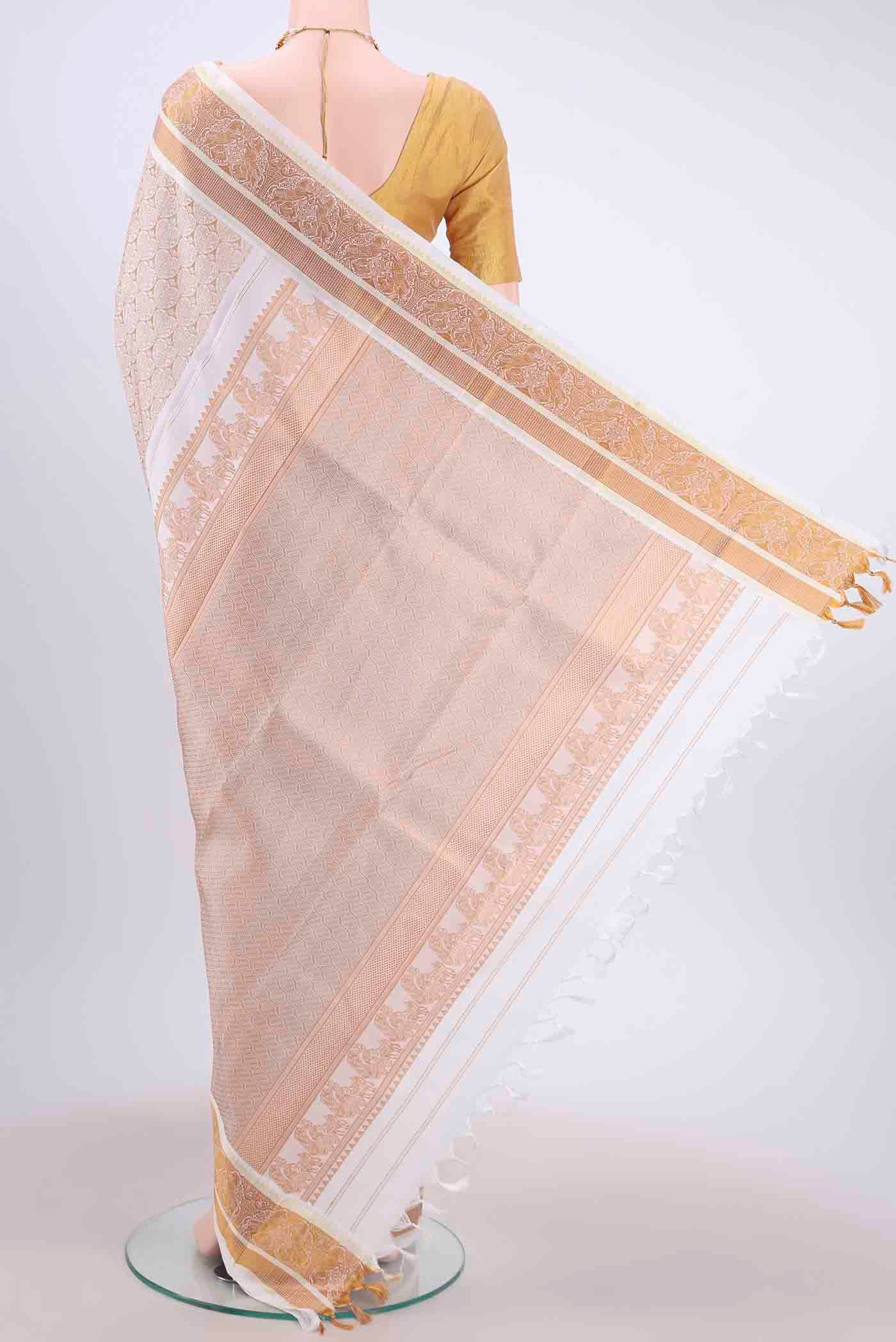 White Dual Tone Kanjivaram Silk Saree - Image 3