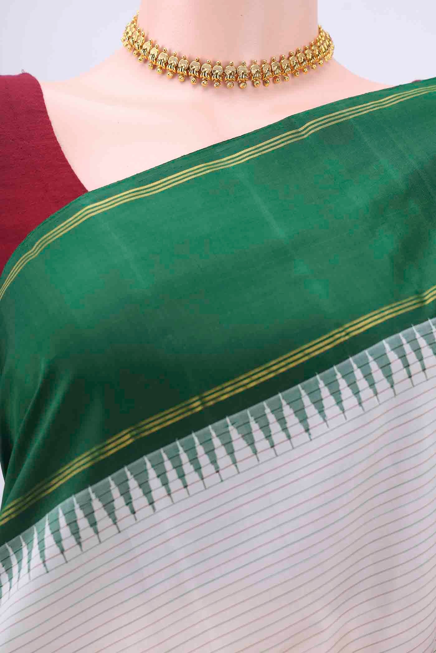 White Dual Tone Kanchipuram Silk Saree - Image 2