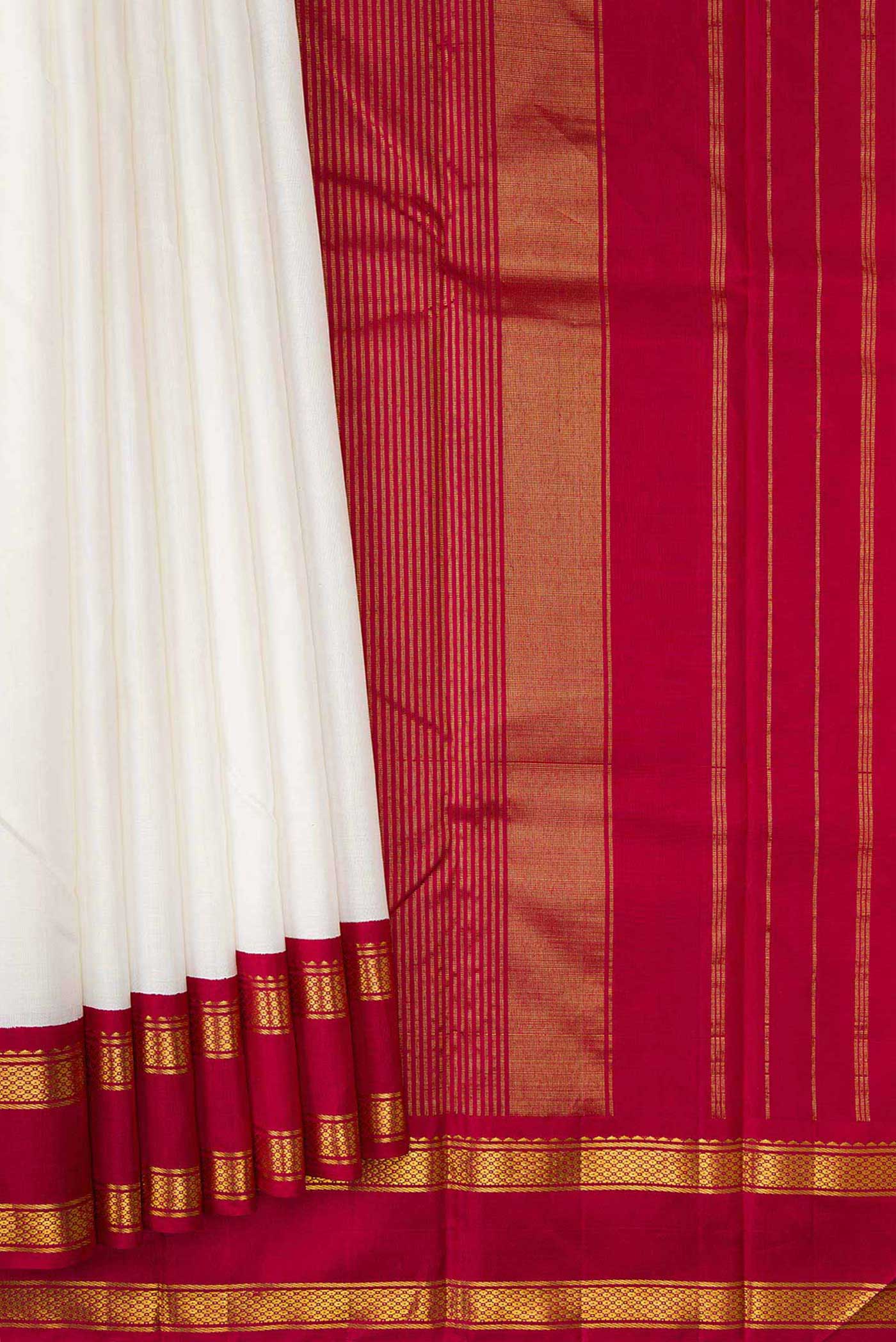 White Dual Tone Kanjivaram Silk Saree - Image 4