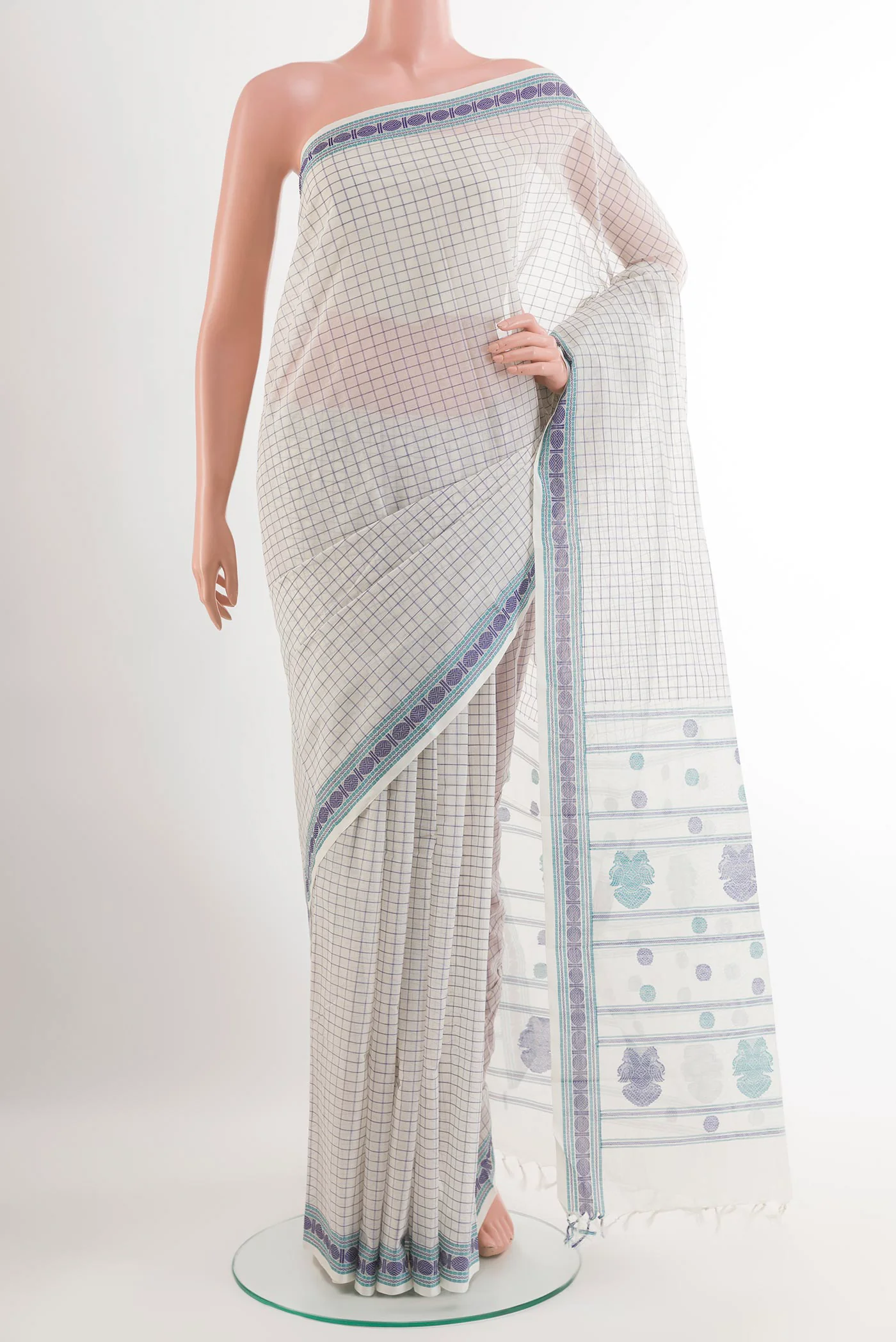 White Kanchi Cotton Saree