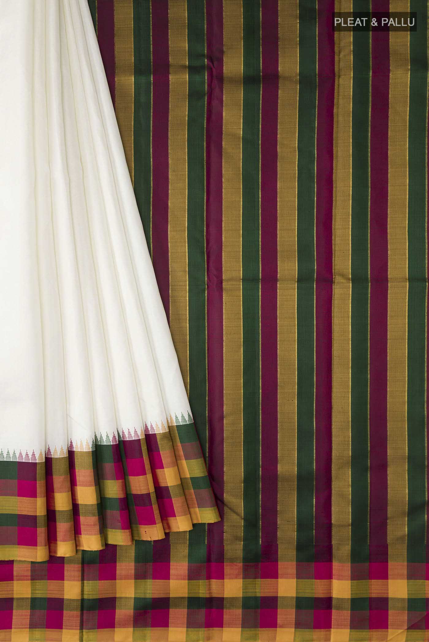 White Kanjivaram Silk Saree - Image 4