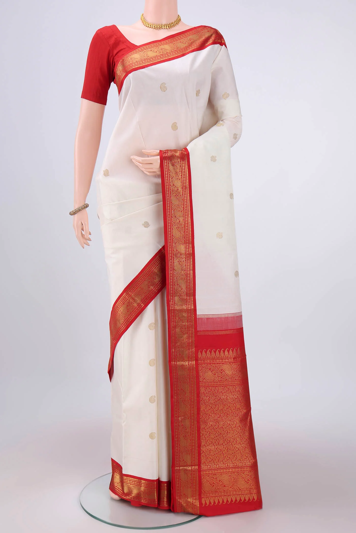 Pure Silk Pure Zari White Kanjivaram Saree