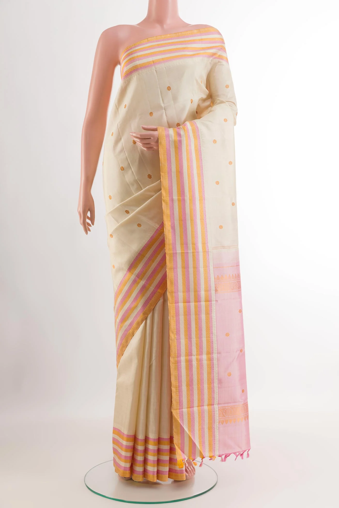 Cream Kanjivaram Silk Saree