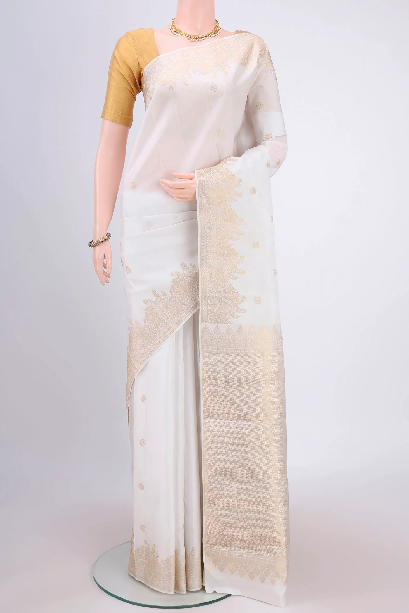 White Kanjivaram Silk Saree