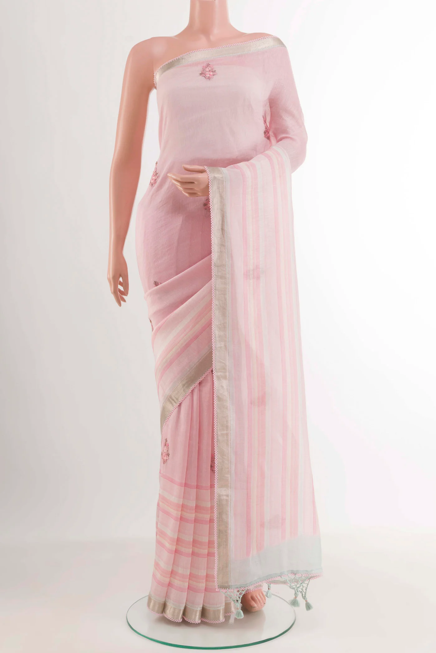 Rose pink Linen Saree