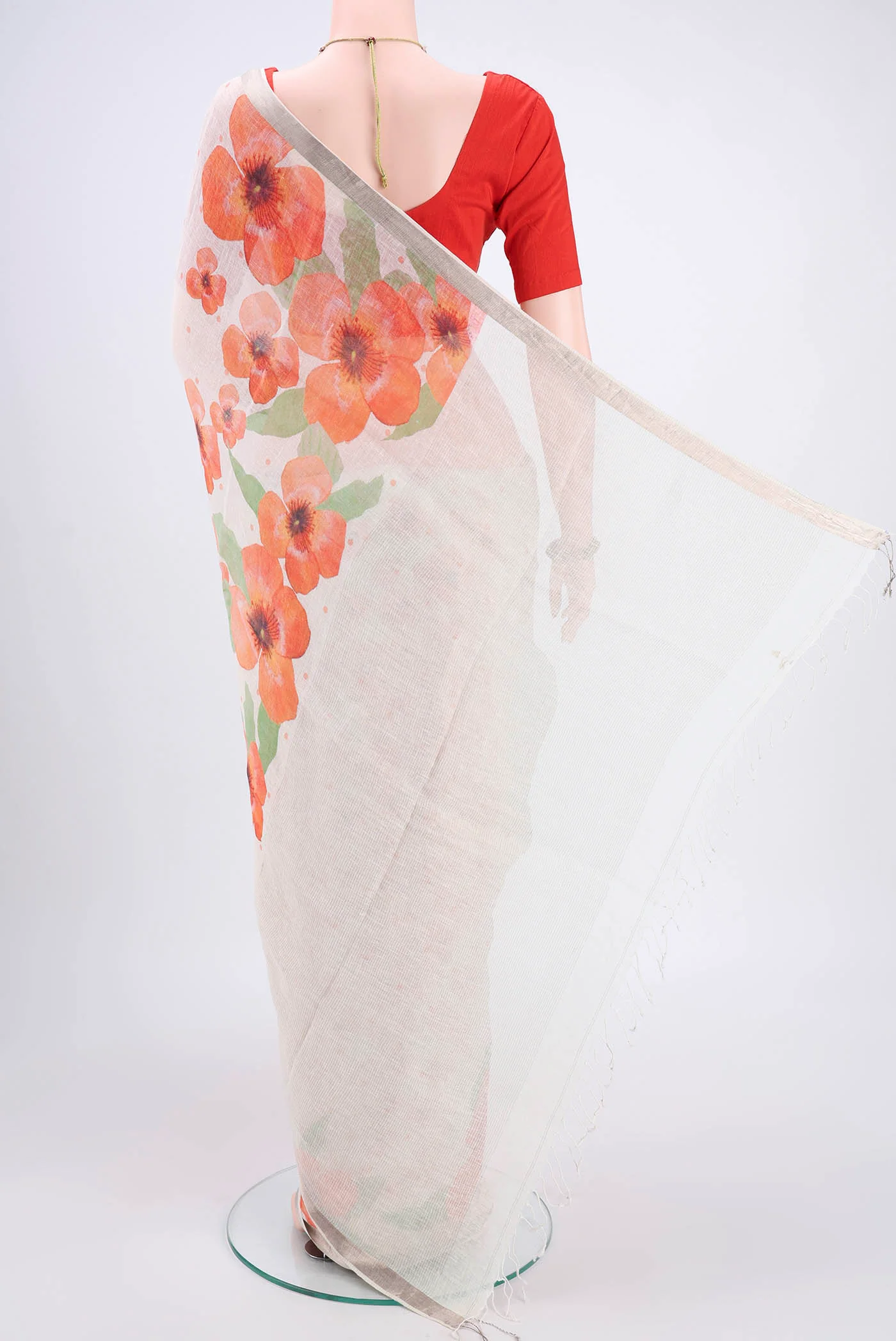 White Linen Saree - Image 3