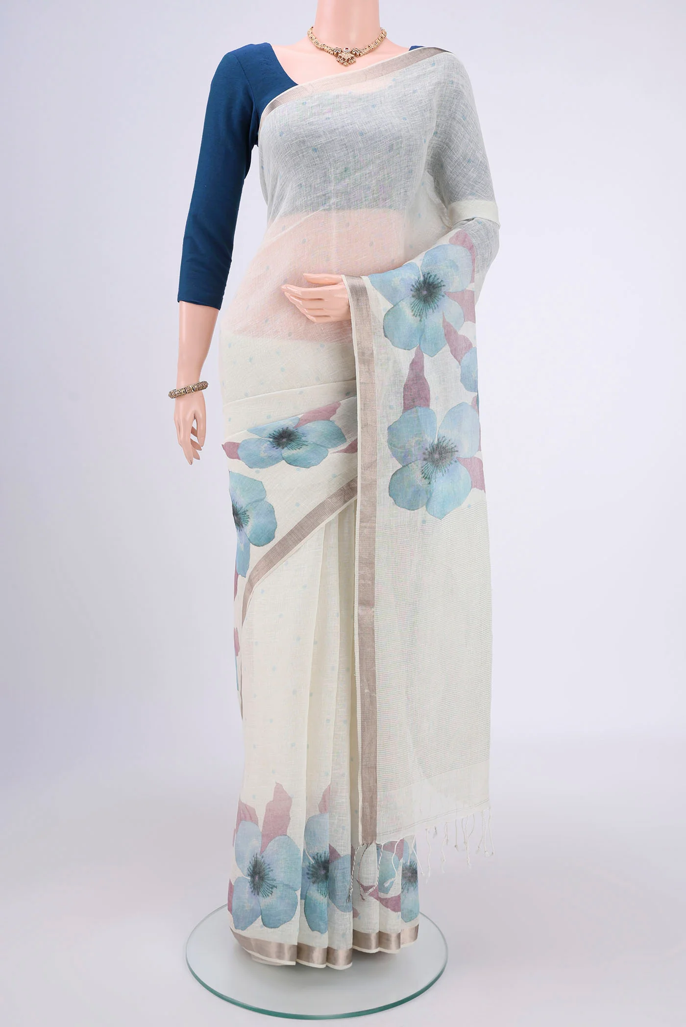 White Linen Saree
