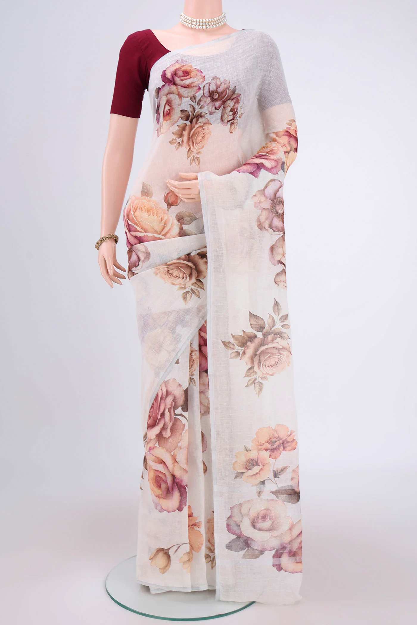 White Linen Saree