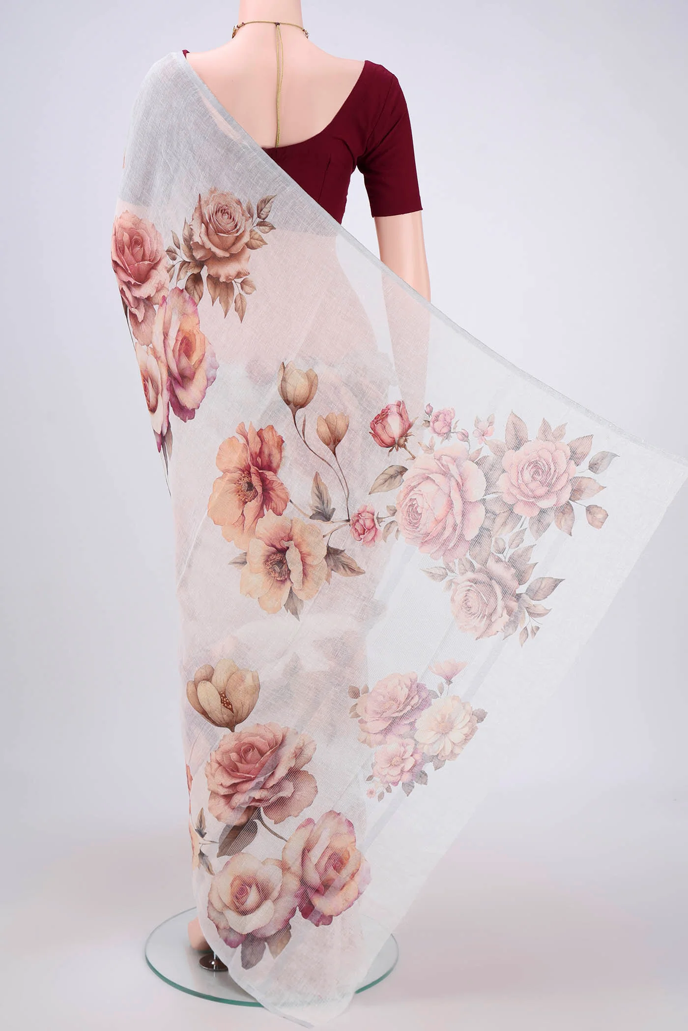 White Linen Saree - Image 3