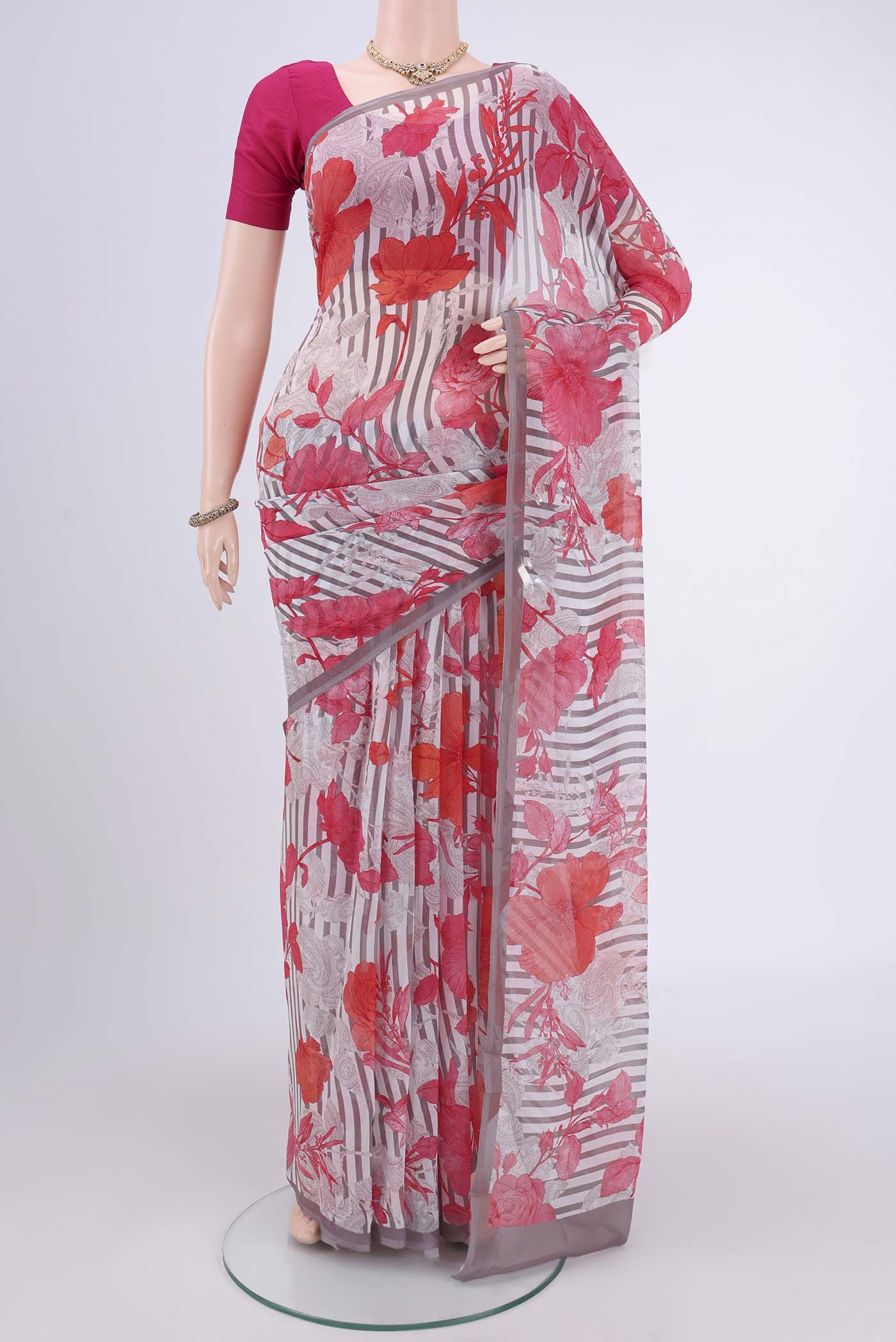 White Mysore Chiffon Saree