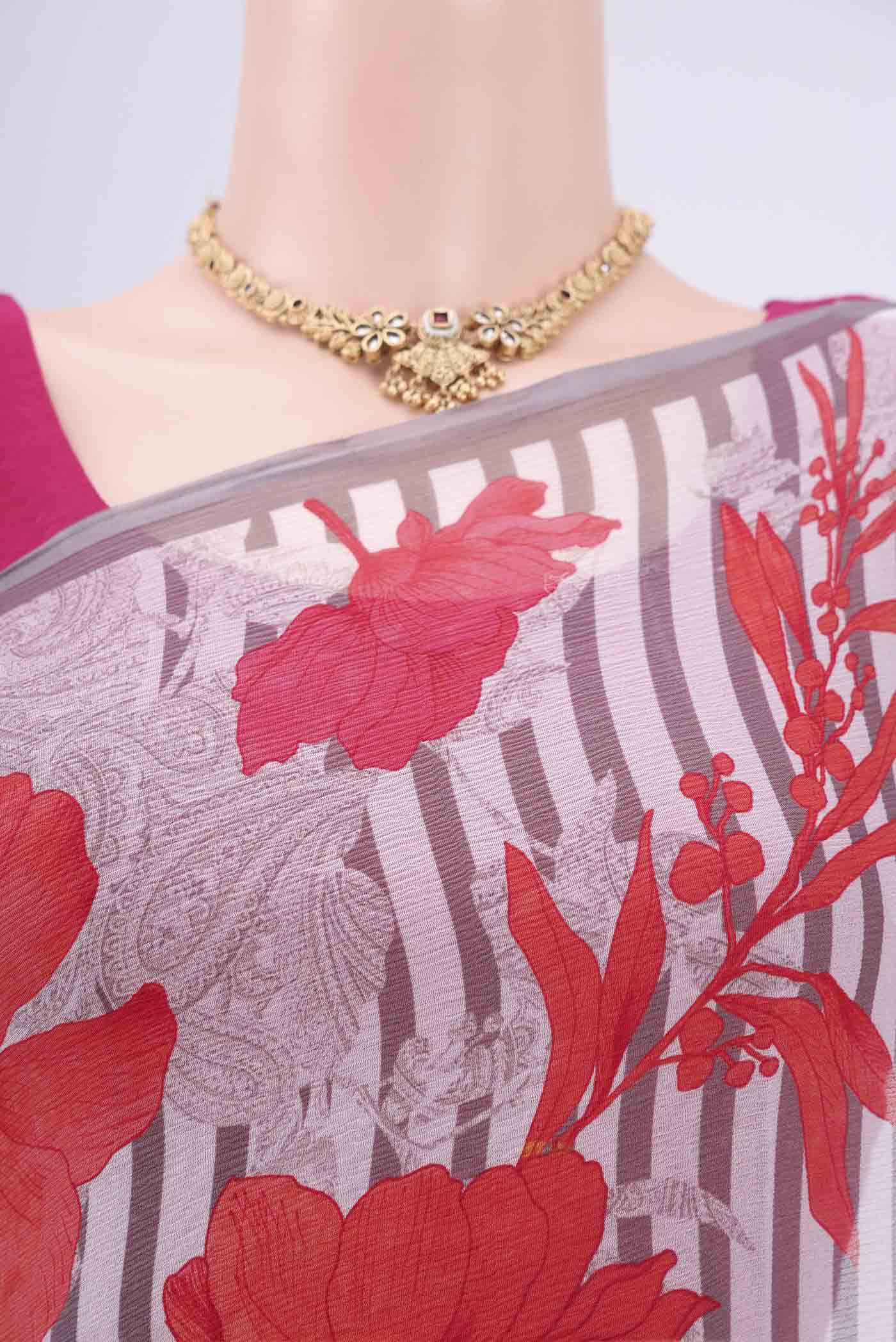 White Mysore Chiffon Saree - Image 2