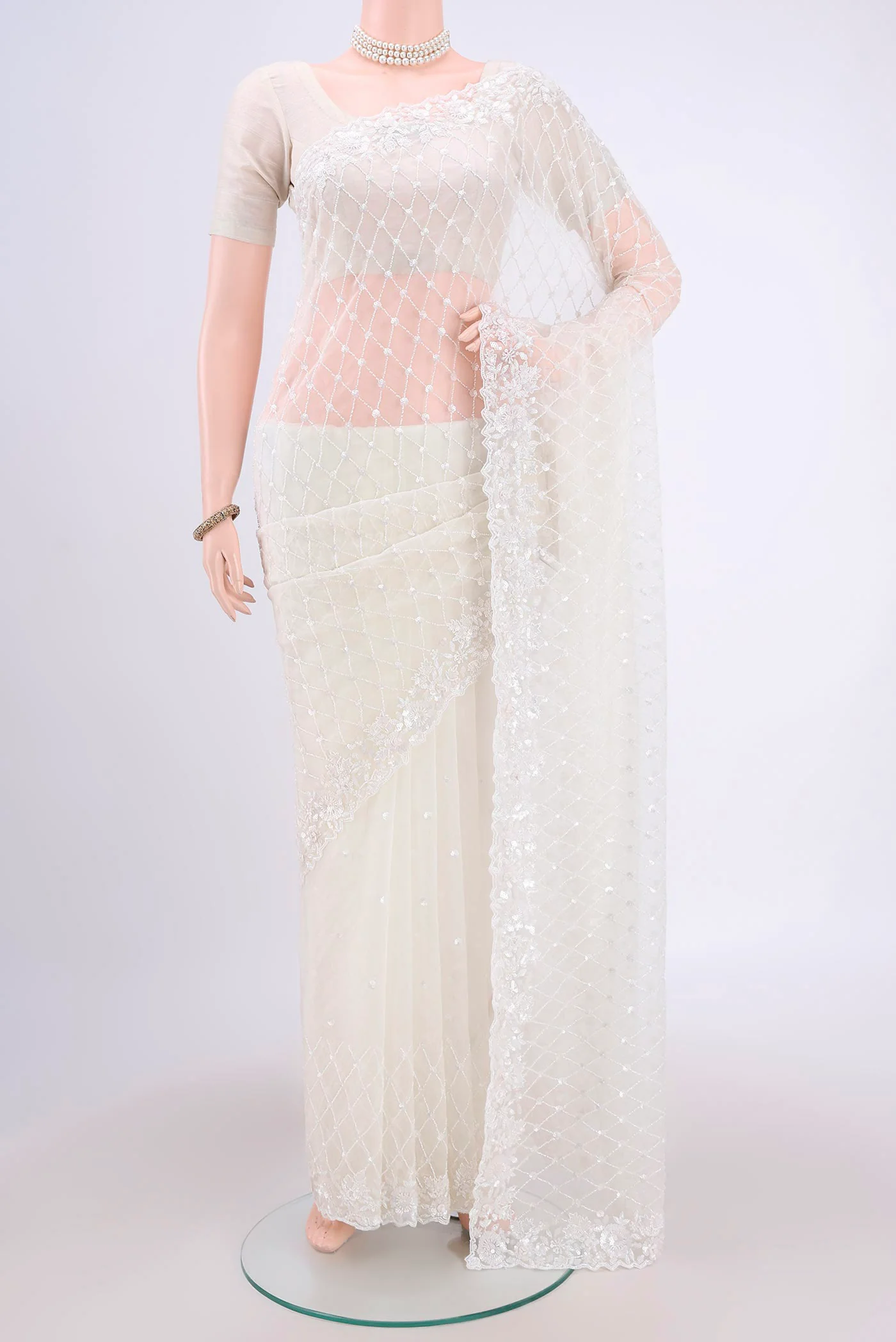 White Organza Silk Saree