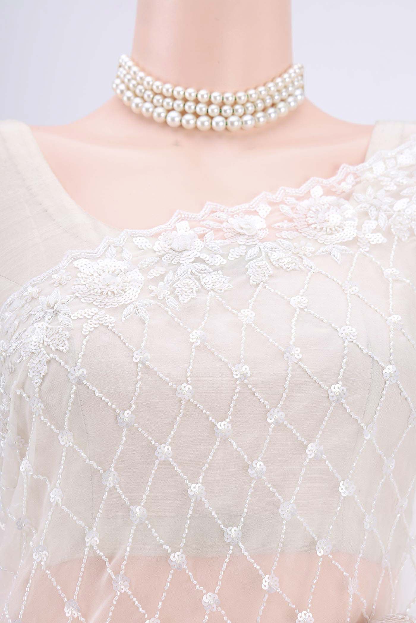 White Organza Silk Saree - Image 2