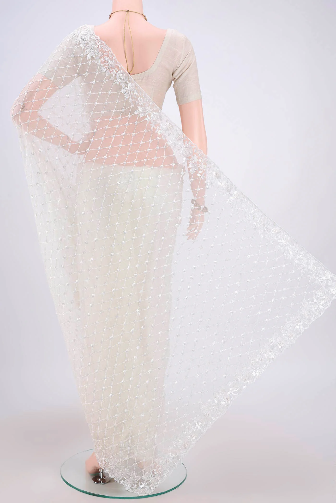 White Organza Silk Saree - Image 3
