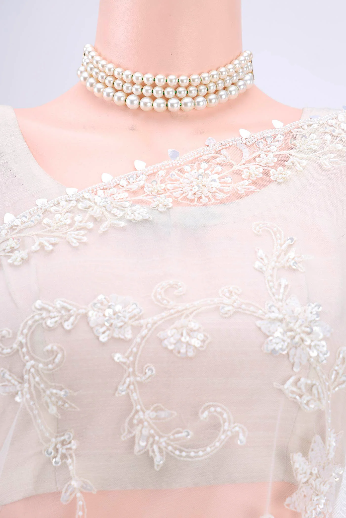 White Embroidery Net Saree - Image 2