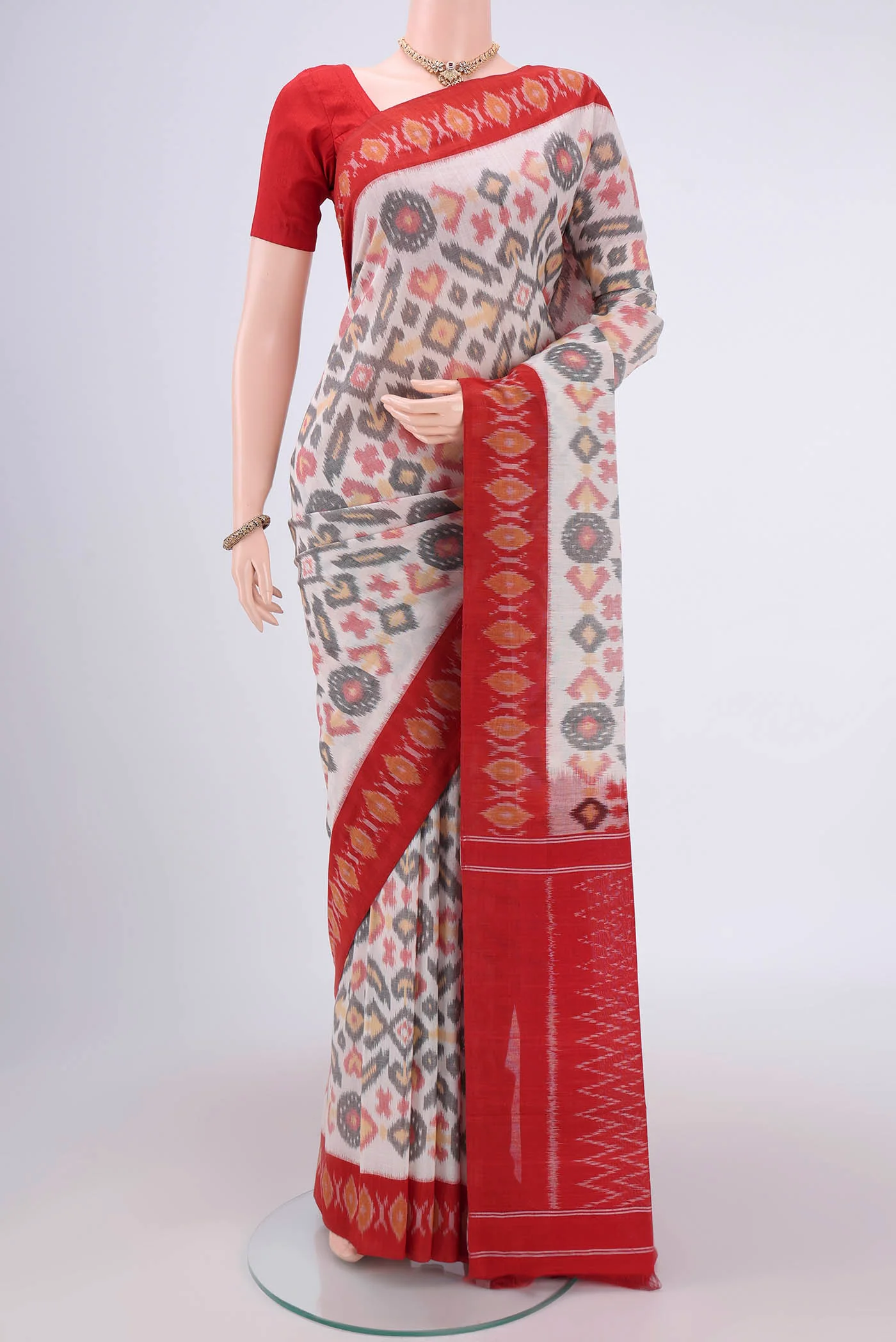 White Pochampally Cotton Saree