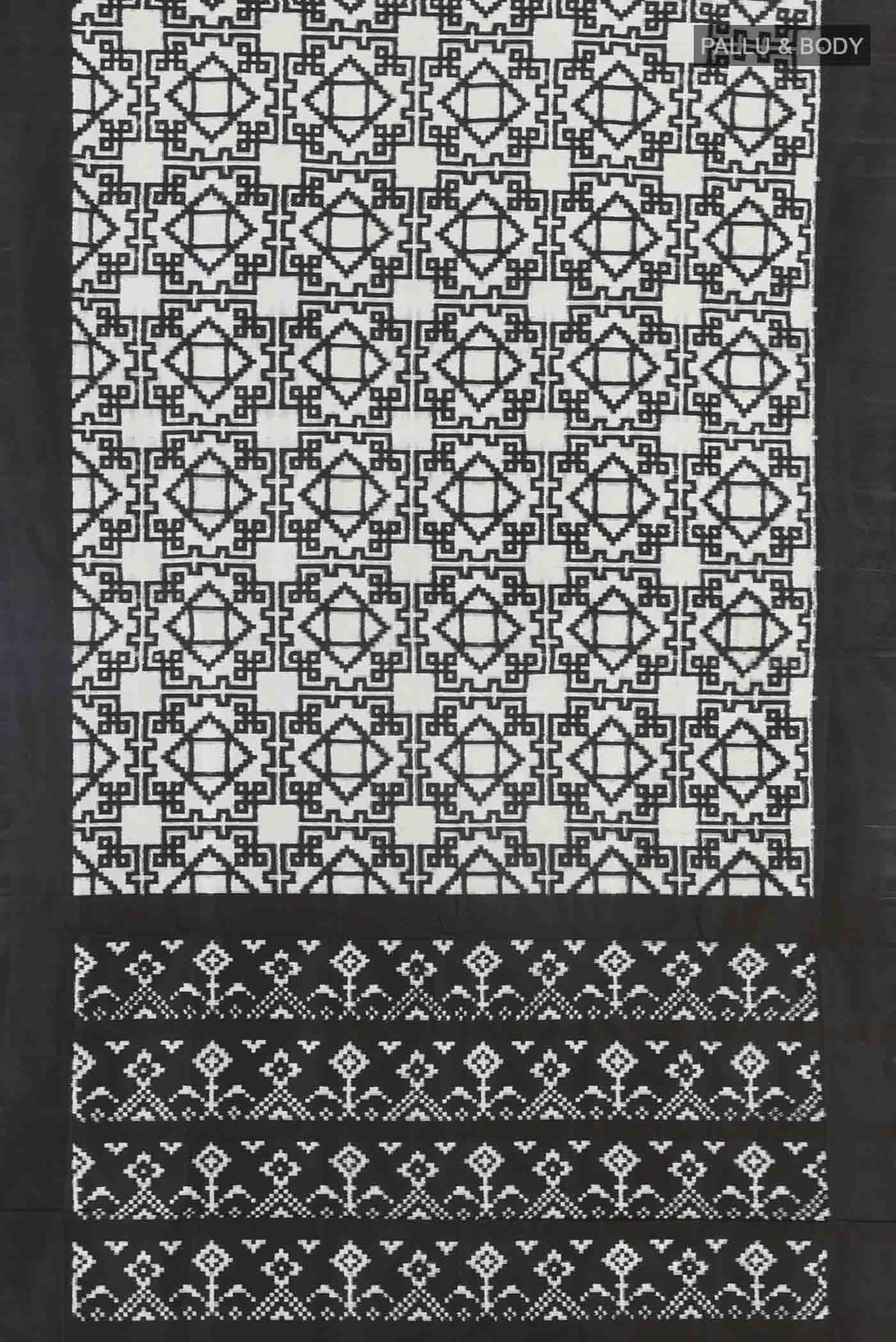 White Pochampally Silk Saree - Image 6