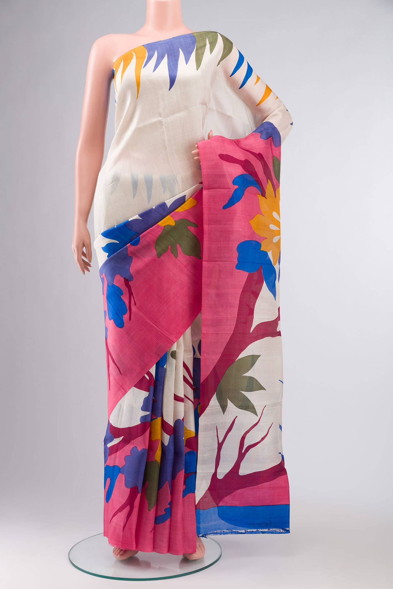 White Printed Silk Saree