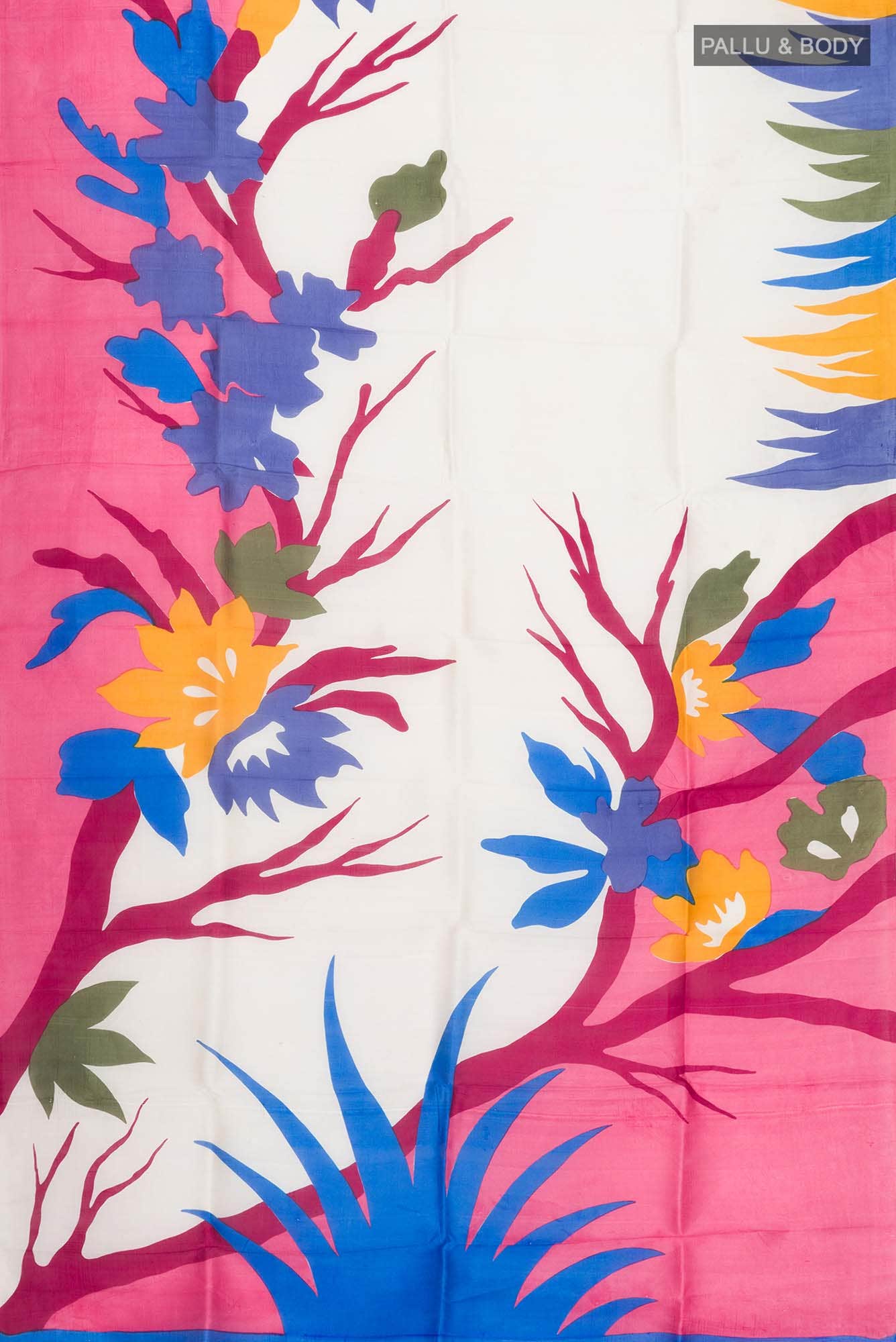 White Printed Silk Saree - Image 2