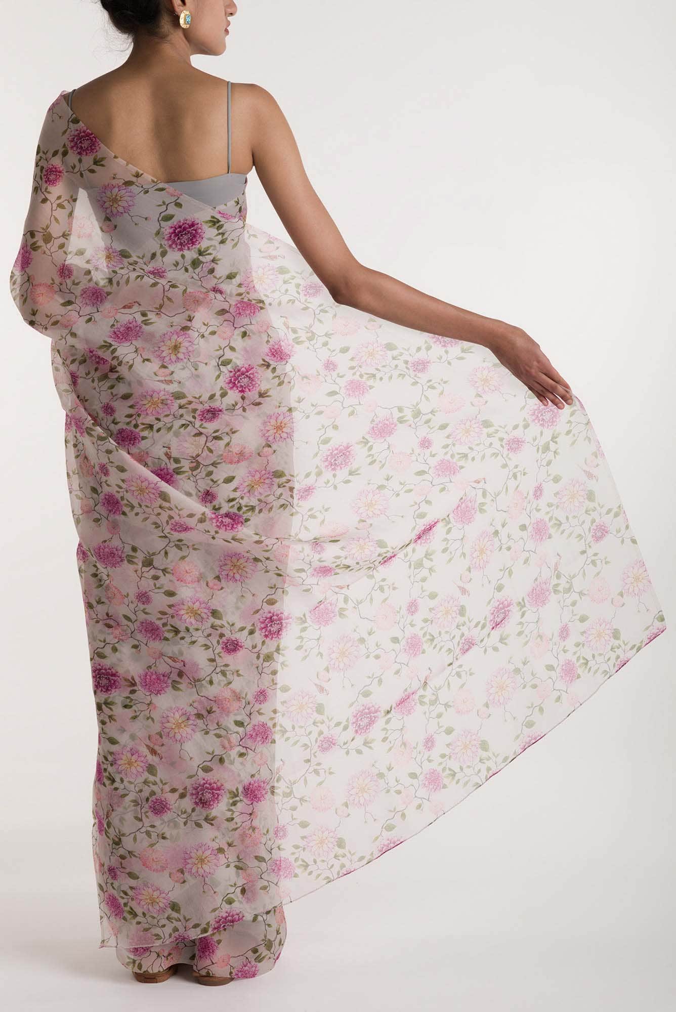 The Story of Dahlia & Sparrows White Pure Organza Silk Saree - Image 3