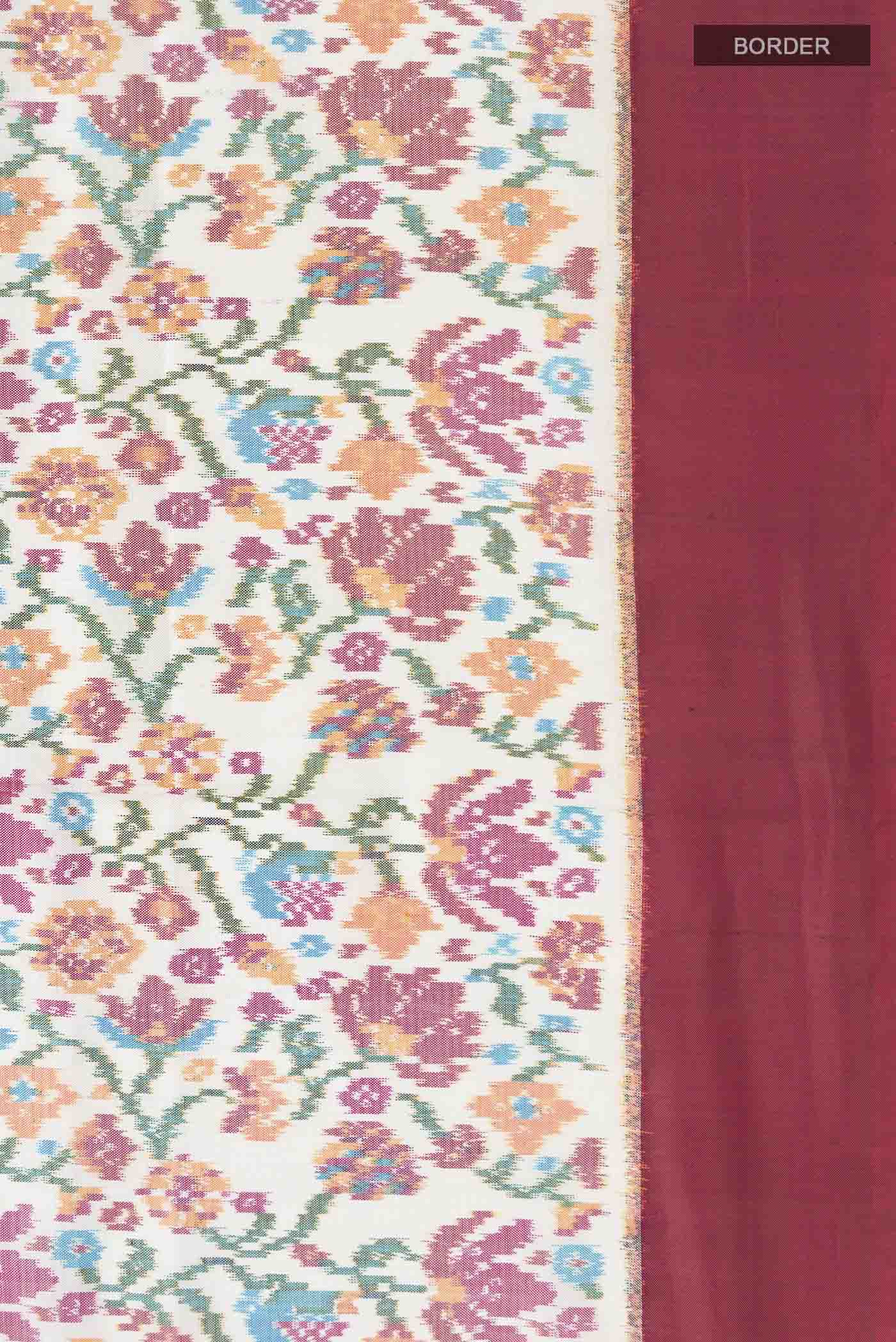 White Rajkot Patola Silk Saree - Image 3