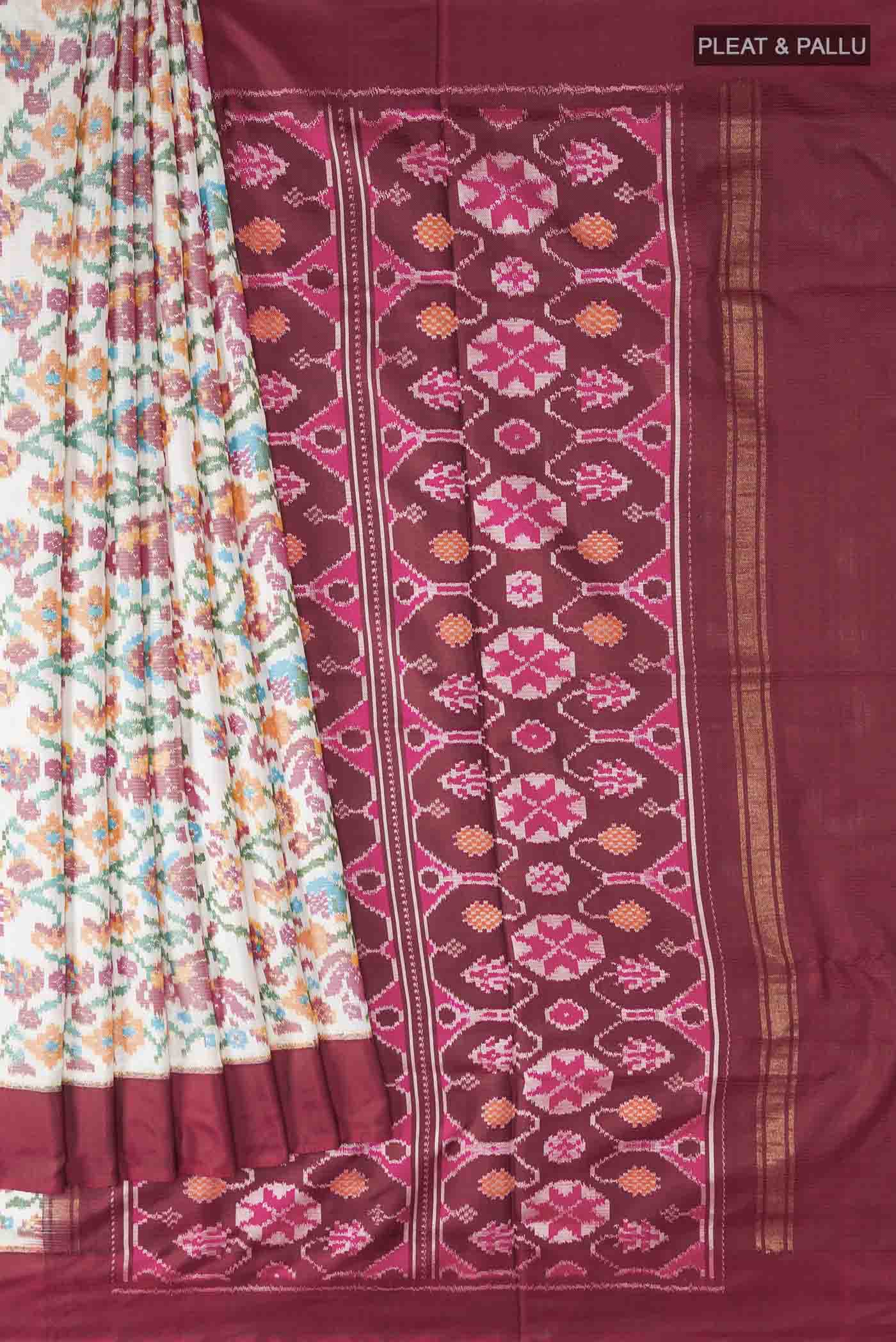 White Rajkot Patola Silk Saree - Image 4