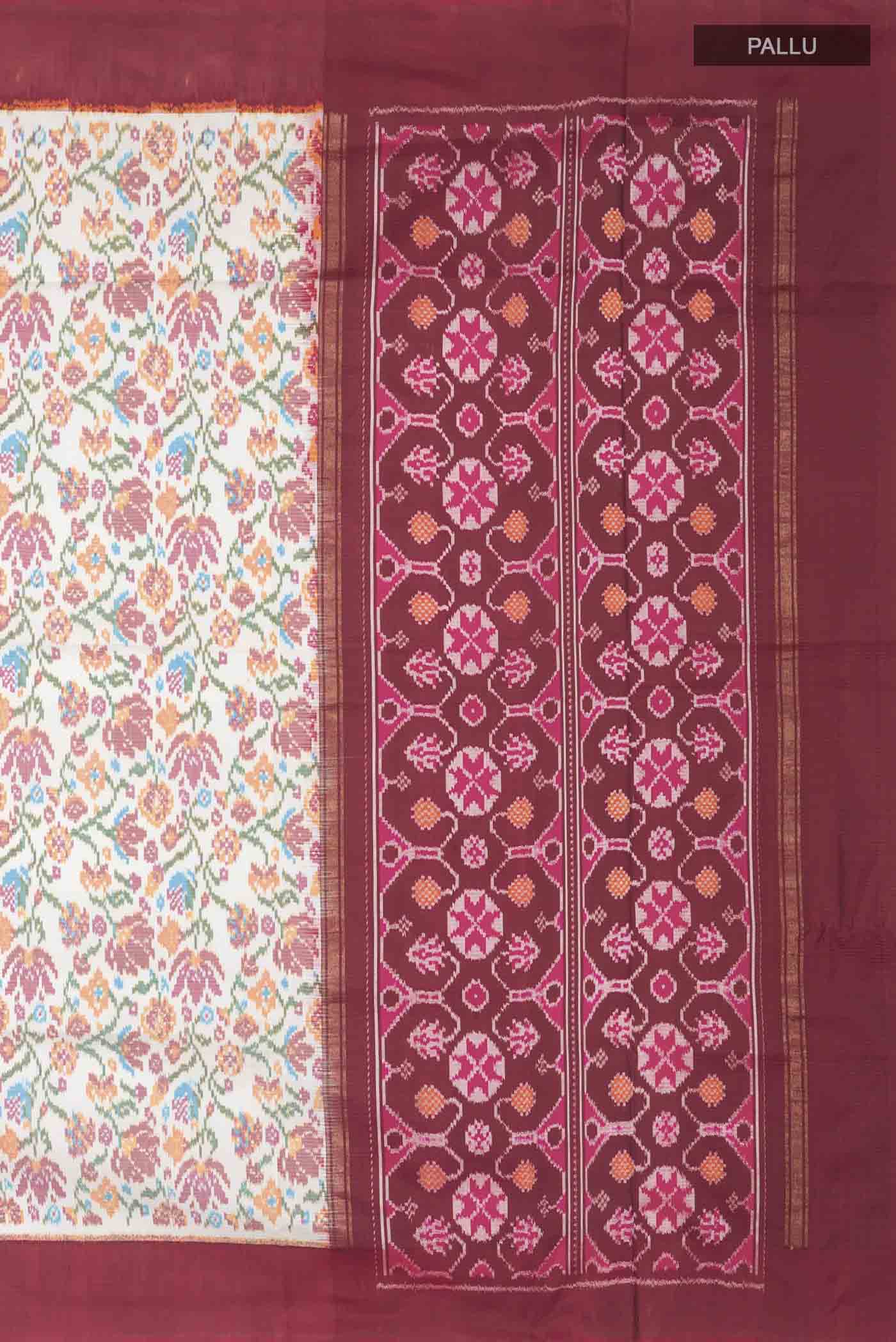 White Rajkot Patola Silk Saree - Image 7