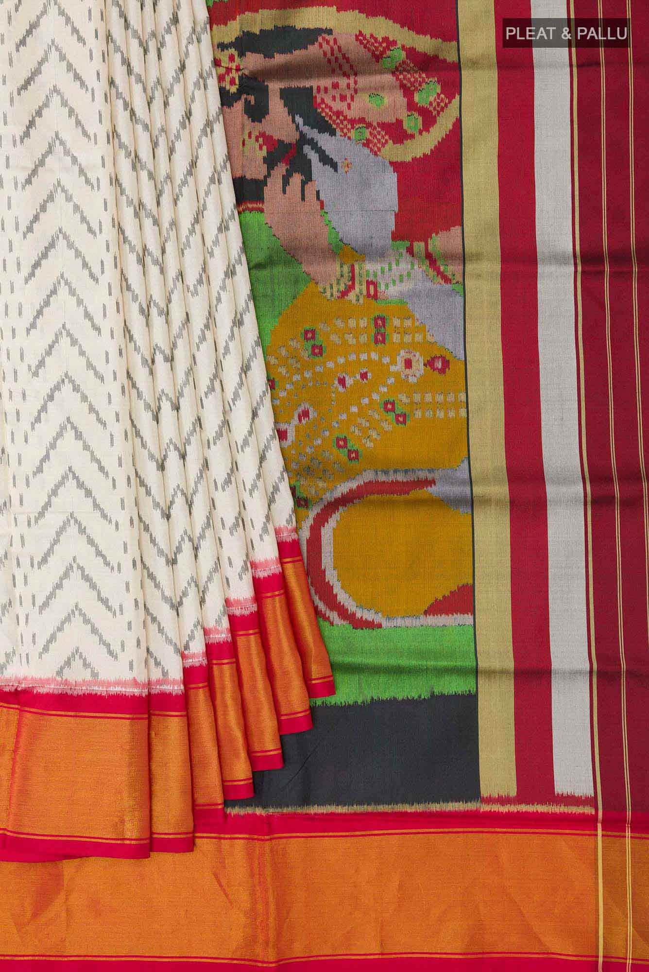 White Rajkot Patola Silk Saree - Image 2