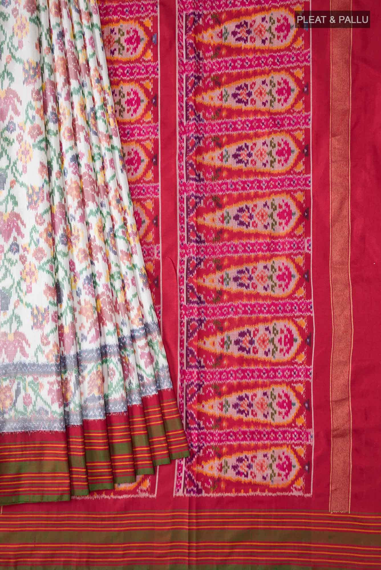 White Rajkot Patola Silk Saree - Image 2