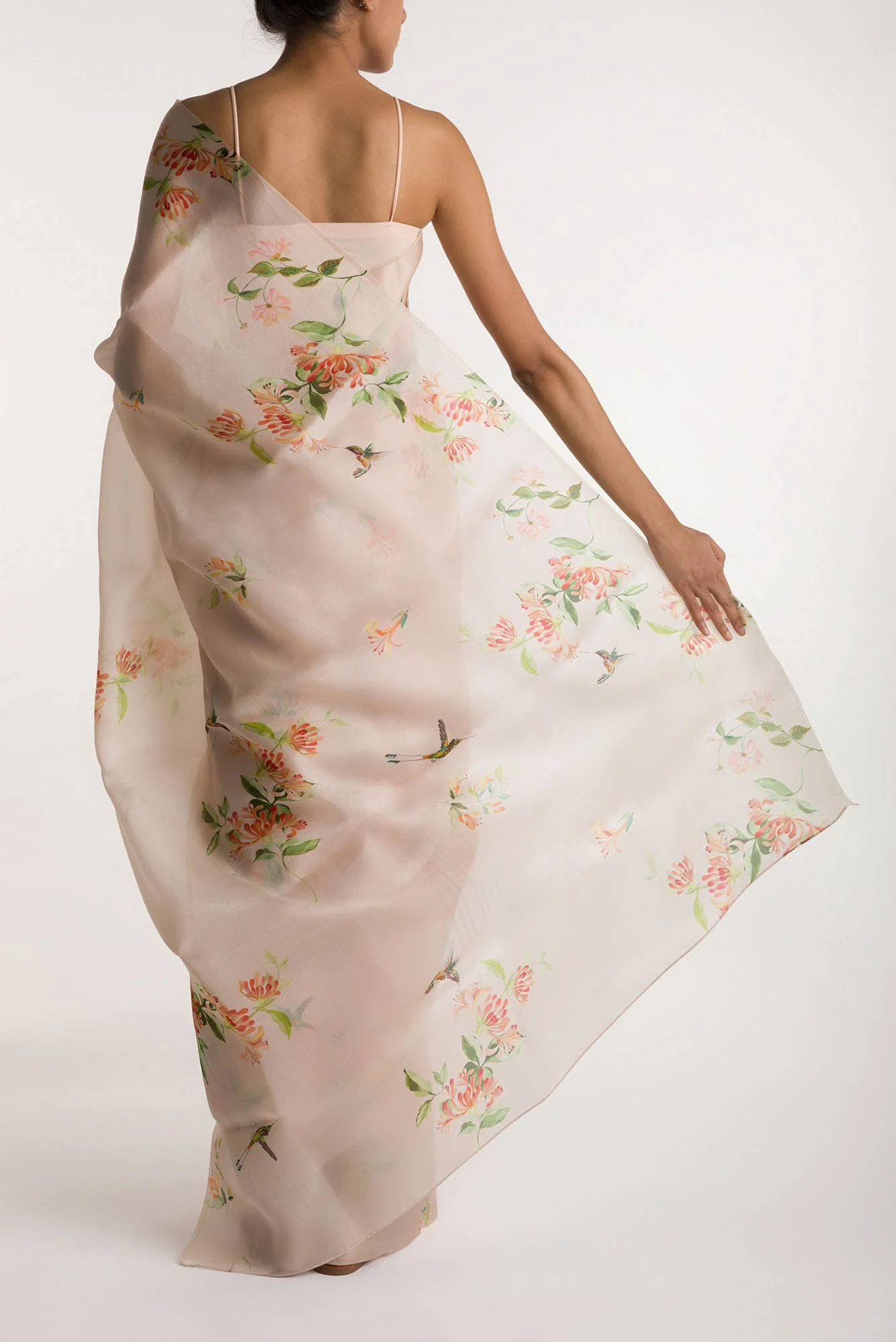 Humming Hovers White Satin Organza Saree - Image 3